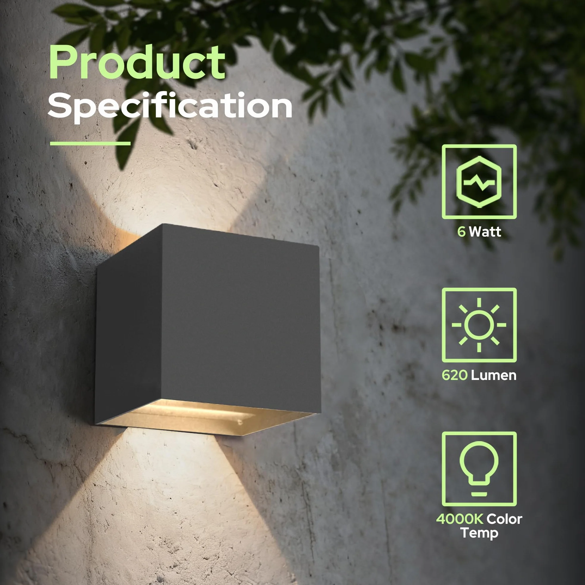 auralab Aluminiowy Kinkiet Zewnętrzny 620LM, Regulowany kąt Świecenia Lampa Zewnętrzna 6W, Zewnętrzna Ścienna Lampa LED Góra Dół 4000K, IP65 Wodoodporna na Ganek, Taras, Ogród, Sypialnia