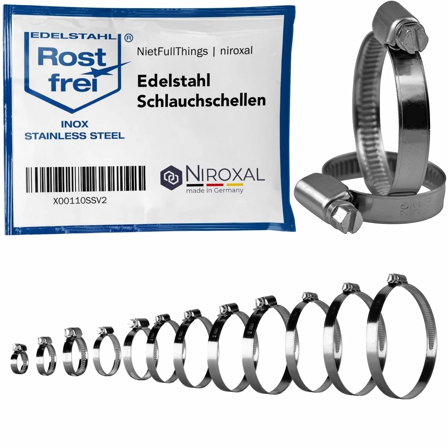 50 sztuk nierdzewnych obejm do węża ze stali szlachetnej W4 V2A | zakres mocowania Ø 120-140 mm = 12-14 cm | szerokość taśmy 12 mm | obejma rurowa zacisk do węża asortyment DIN-3017