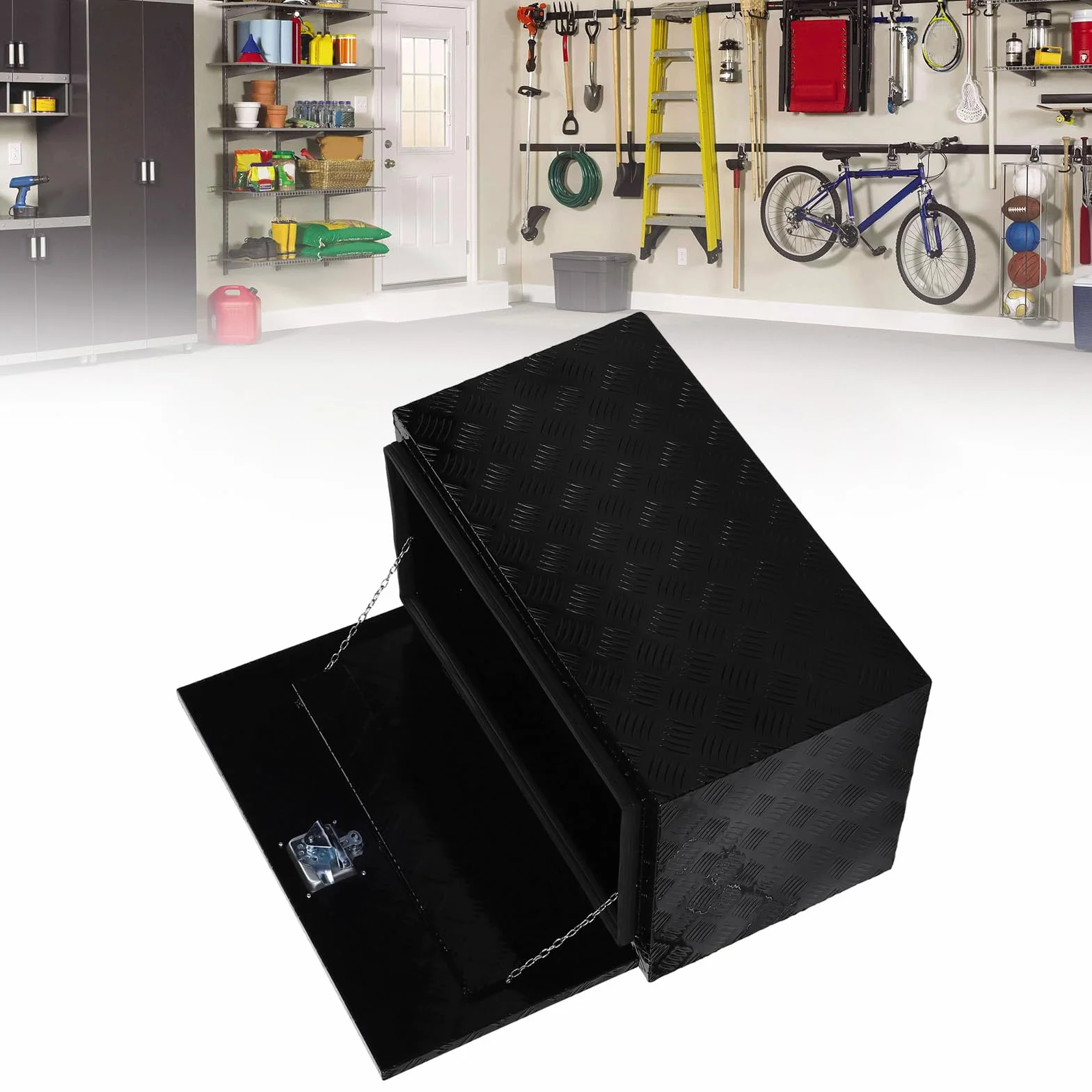 Yctze 30-calowa Aluminiowa Skrzynka Pod Podwoziem z Zamkiem i Kluczami, Wymiary Zewnętrzne 30x17x18 Cali, do Przechowywania Narzędzi i Sprzętu Kempingowego w Pickupach, Przyczepach,