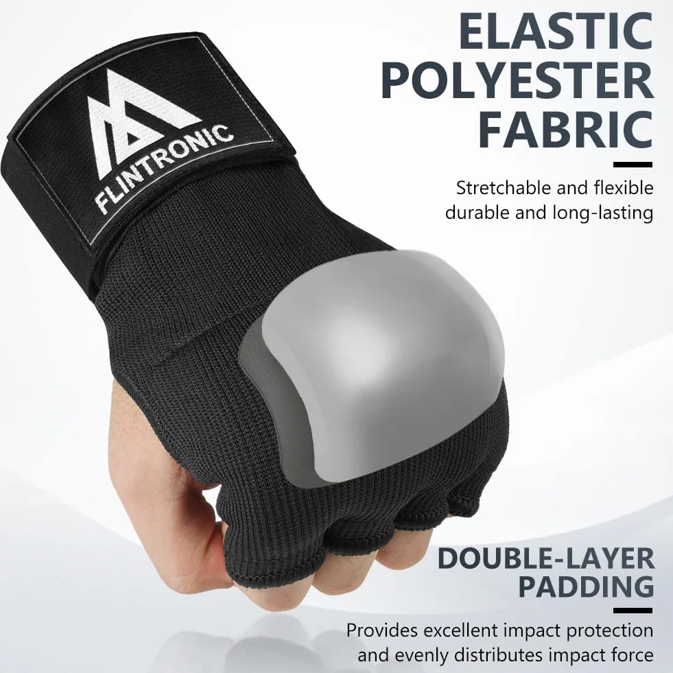 flintronic Żelowe rękawice bokserskie, wewnętrzne, 95 cm, szybkie długie paski na nadgarstek, elastyczne, wyściełane, do MMA, muay thai, kickboxingu, treningu sztuk walki, sportów walki