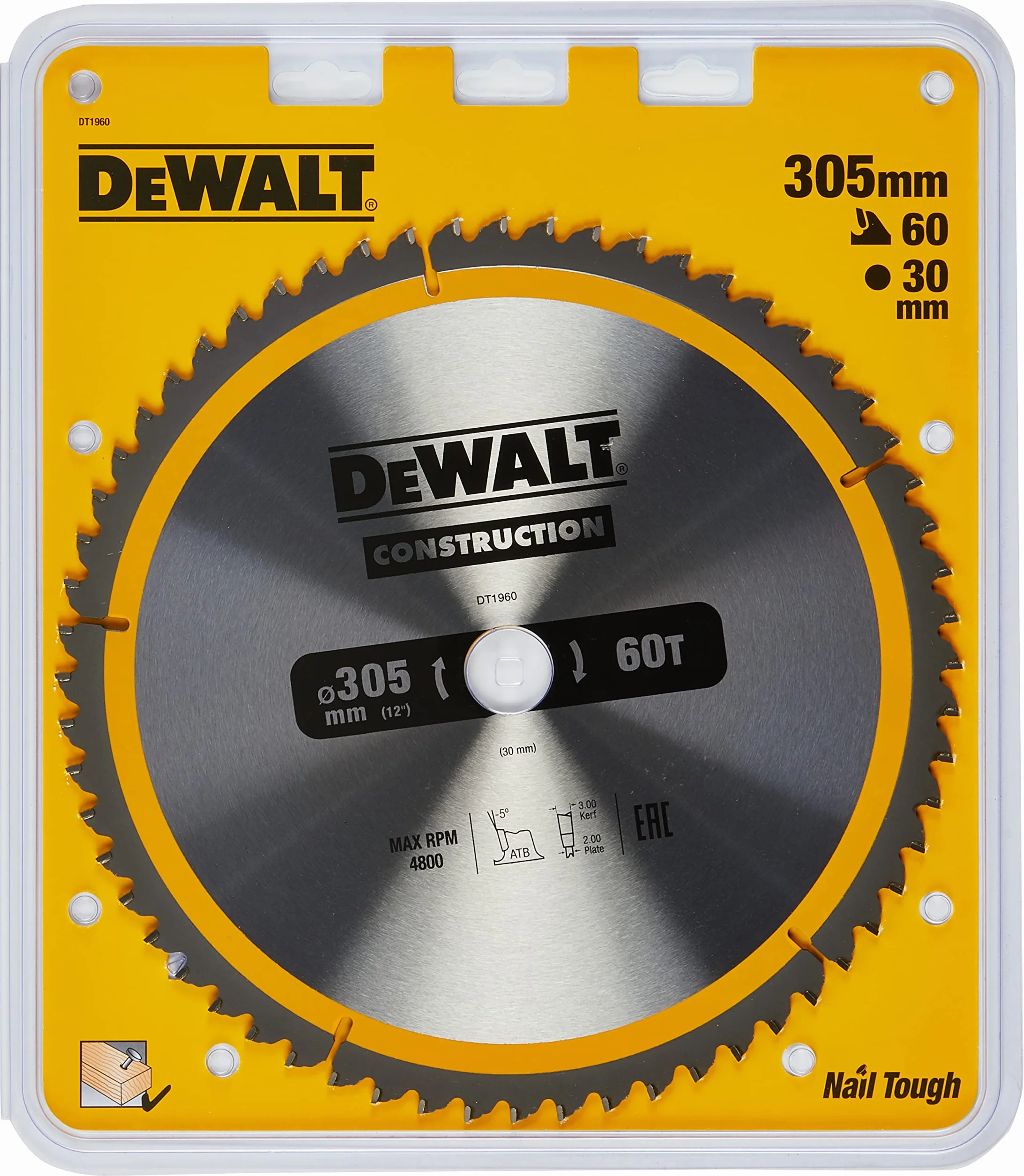 DT1960-QZ Dewalt Construction Circular Saw Blade 305 X 30mm 60t