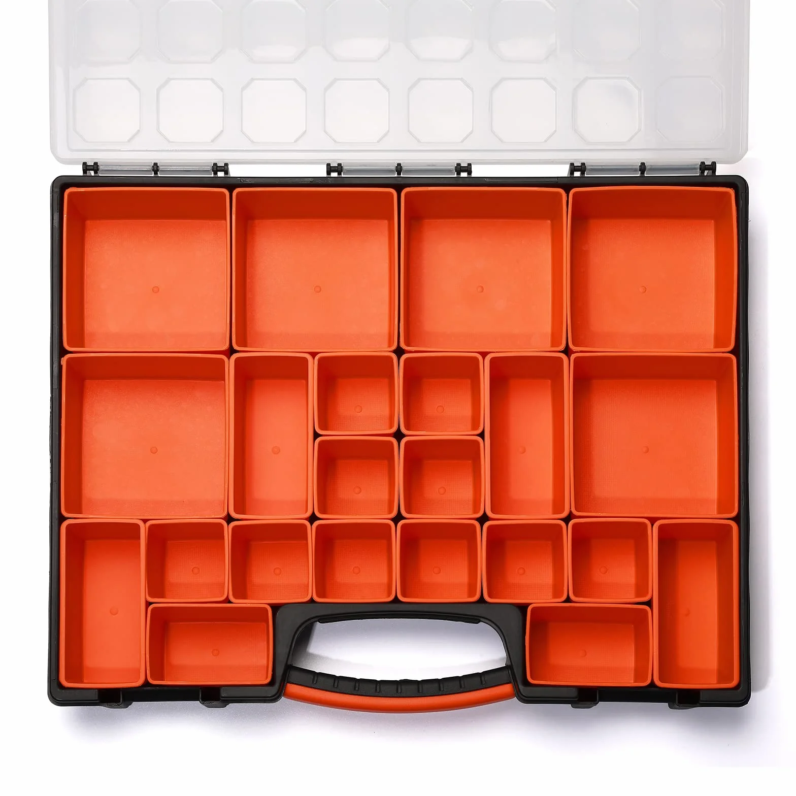 EMENTOL Wielofunkcyjny przenośny organizer z 44 wyjmowanymi przegródkami, 2 profesjonalne pudełka o wymiarach 40 x 30 cm szer. x 5 cm wys
