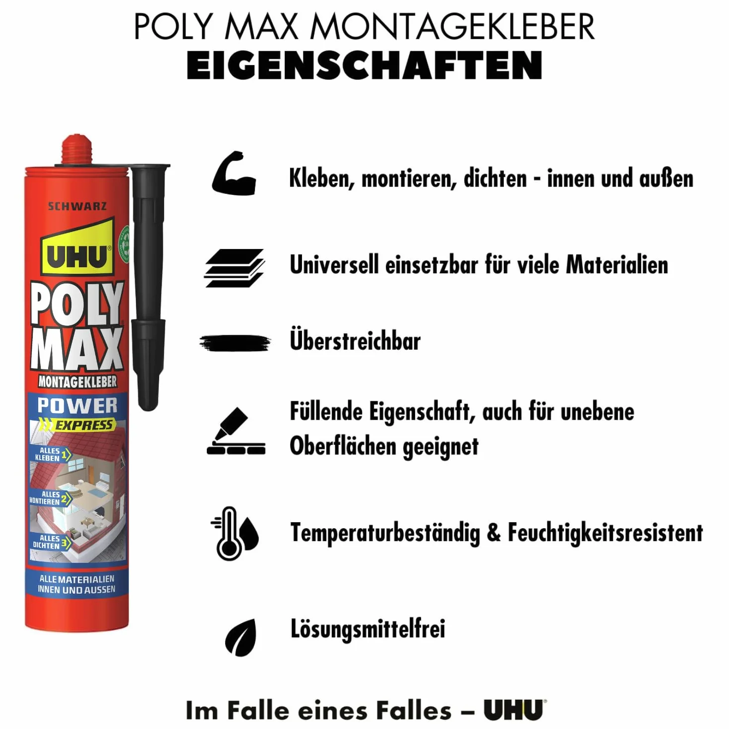 Uhu Poly Max Klej Montażowy, Czarny, 425 g