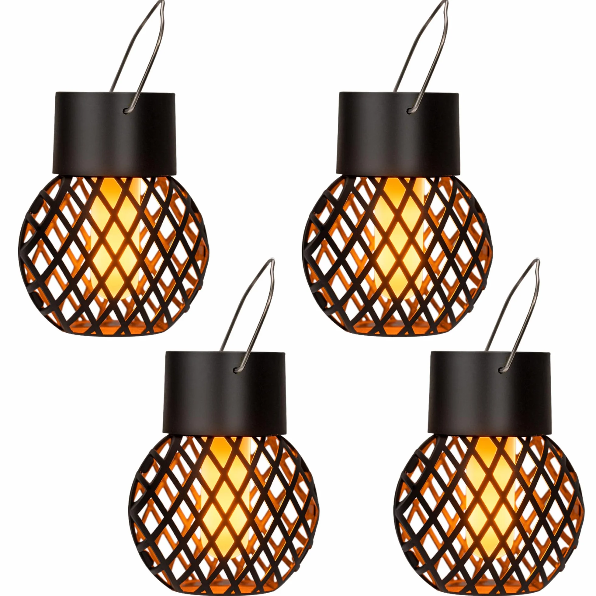 GIGALUMI Solarna lampa wisząca do użytku na zewnątrz, 4 sztuki, migoczący płomień, lampy solarne do ogrodu