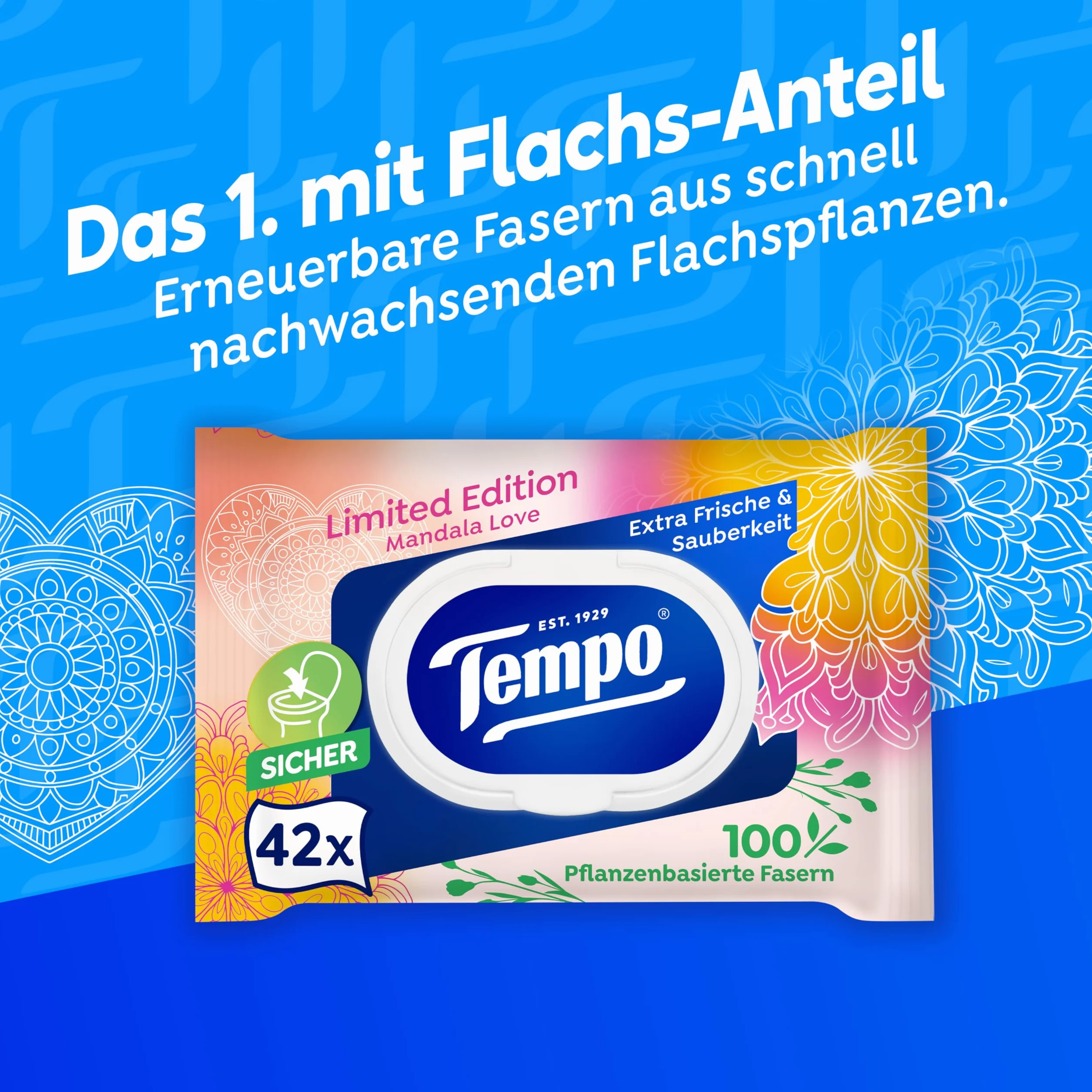 Tempo Mein VerwöhnMoment Limited Edition mokry papier toaletowy – zmieniające się wzory, bez barwników, możliwość ponownego zamknięcia, opakowanie ekonomiczne, 16 x 42 chusteczki nawilżane