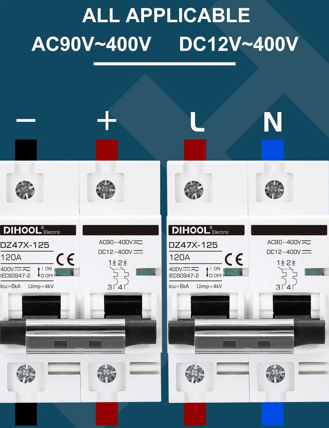 DIHOOL Wyłącznik nadprądowy DC 12V 120A 2-biegunowy IP65