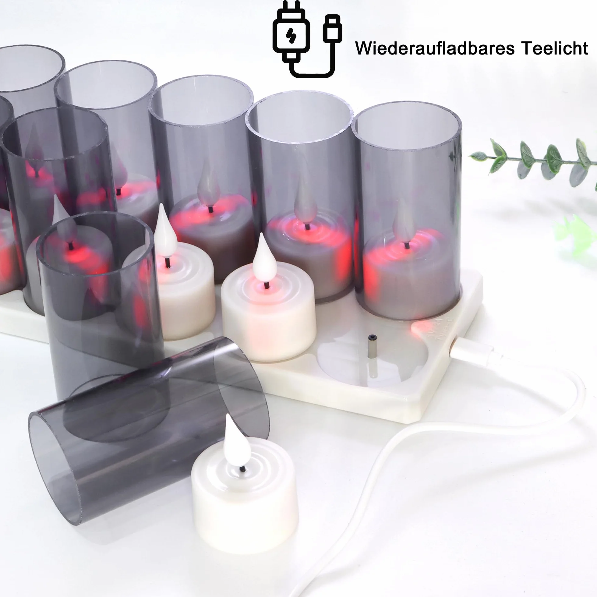 yunsheng Świece typu tealight wielokrotnego ładowania, z pilotem zdalnego sterowania, timerem i stacją ładującą, 12 szt., ładowane, zasilane bateryjnie, elektryczne świeczki LED, migoczące, do domu