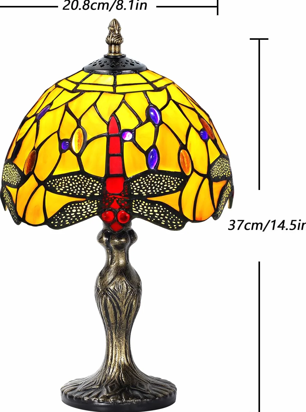 Tiffany lampa stołowa w stylu vintage, ręcznie wykonana, witrażowa, abażur, lampy stołowe, do sypialni, na stolik nocny, do gabinetu, biura (pomarańczowa libelka)