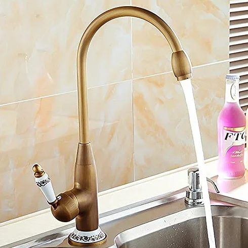 Faucet Bateria zlewozmywakowa do baru komercyjnego, baterie kuchenne, kran z mieszaczem z antycznego brązu z ceramicznym dźwigiem, kran zlewozmywakowy na zimno i na gorąco, miksery wody Faucet