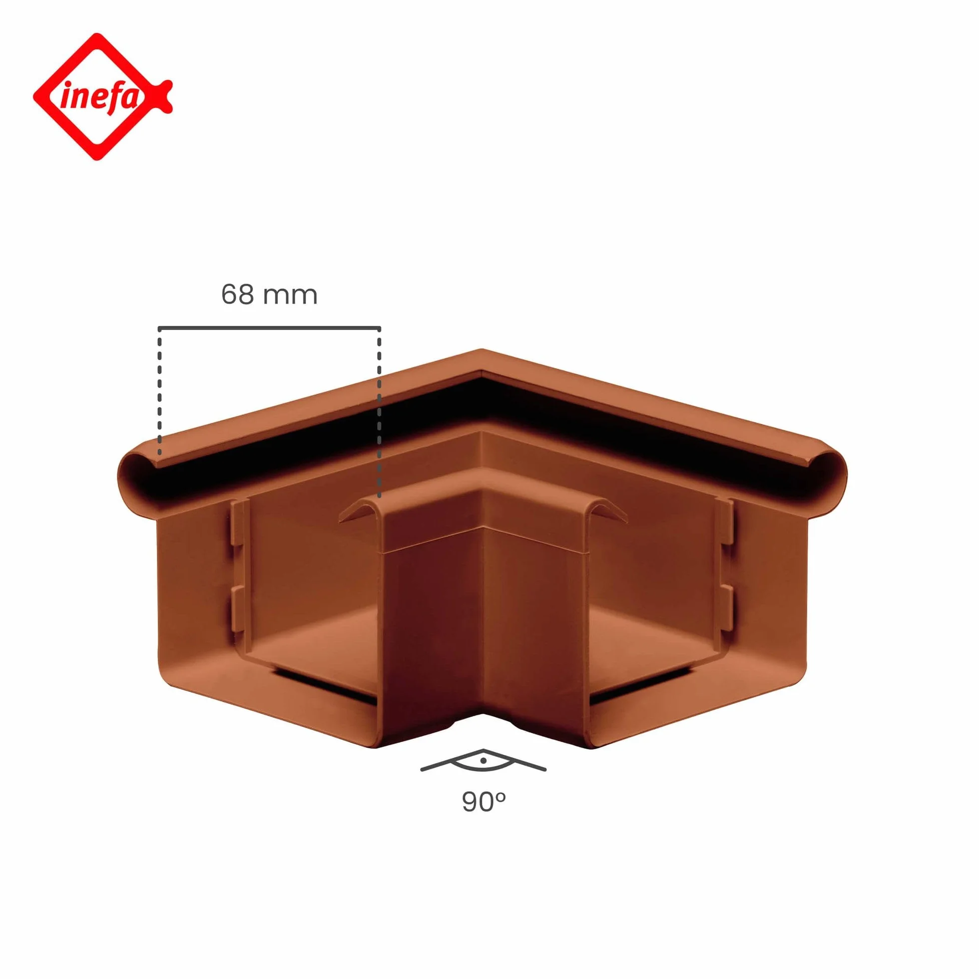 INEFA Kątownik rynnowy 90 stopni, kątownik zewnętrzny, PVC 68mm Brązowa listwa zewnętrzna, łącznik akcesoriów rynnowych,made in Germany