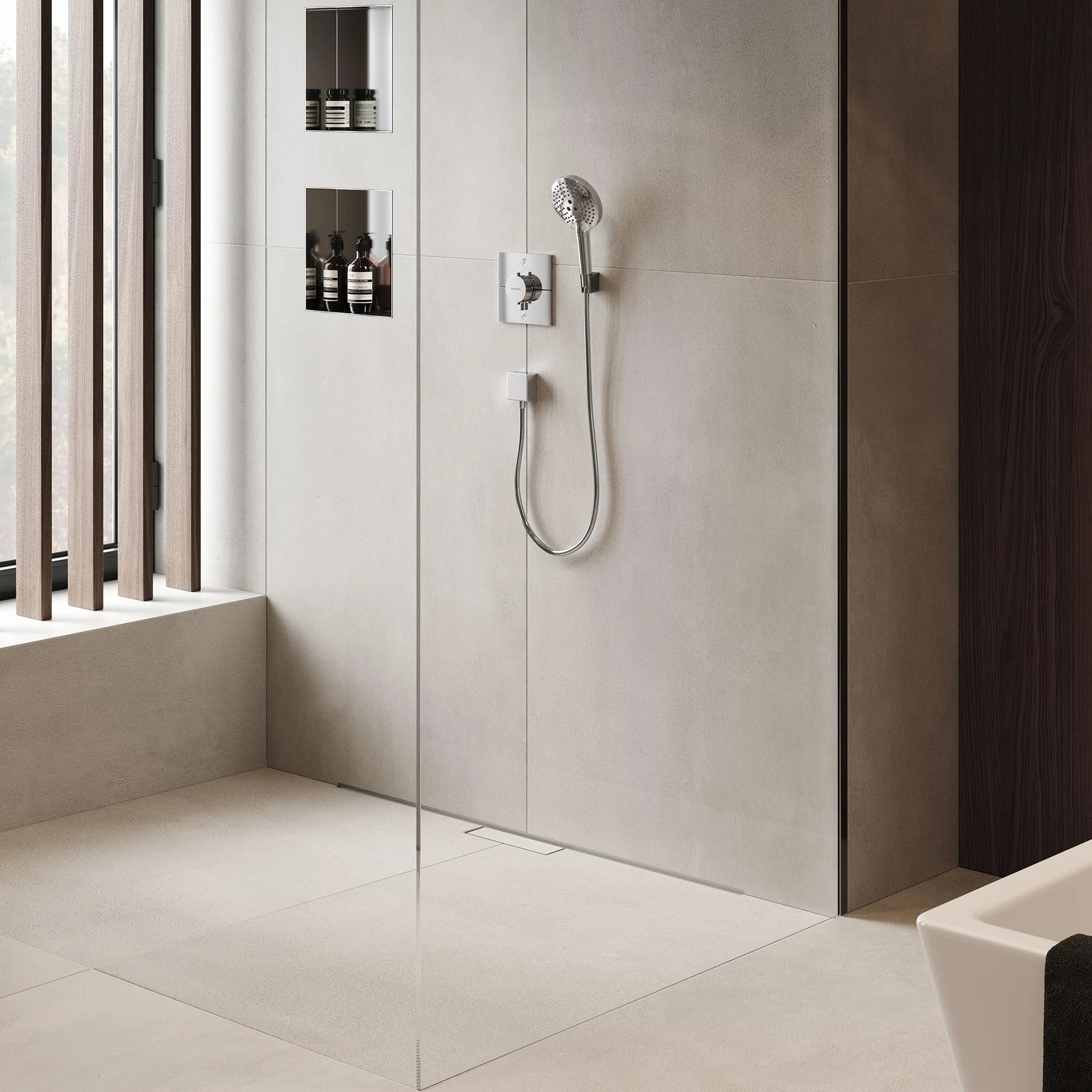 hansgrohe RainDrain Minimalistic - gotowy zestaw rynny prysznicowej, wyłożona płytkami rynna odpływowa 900 mm, odpływ podłogowy prysznic