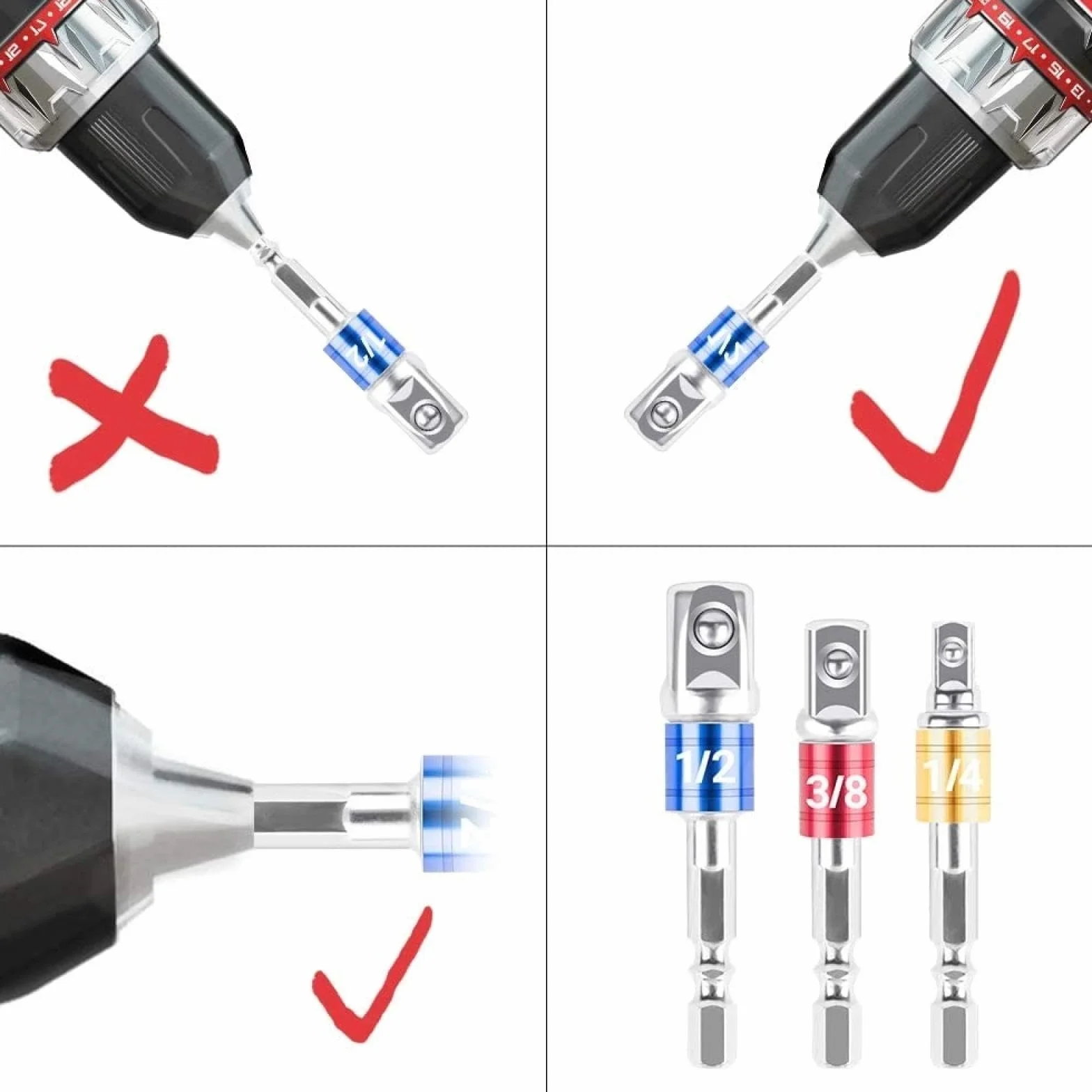 Przedłużacz do kluczy udarowych, przedłużacz do wiertarki elektrycznej, sześciokątny do szybkoobrotowej nakrętki, męski klucz kwadratowy 1/4 3/8 1/2 (przejściówka do kluczy nasadowych A)