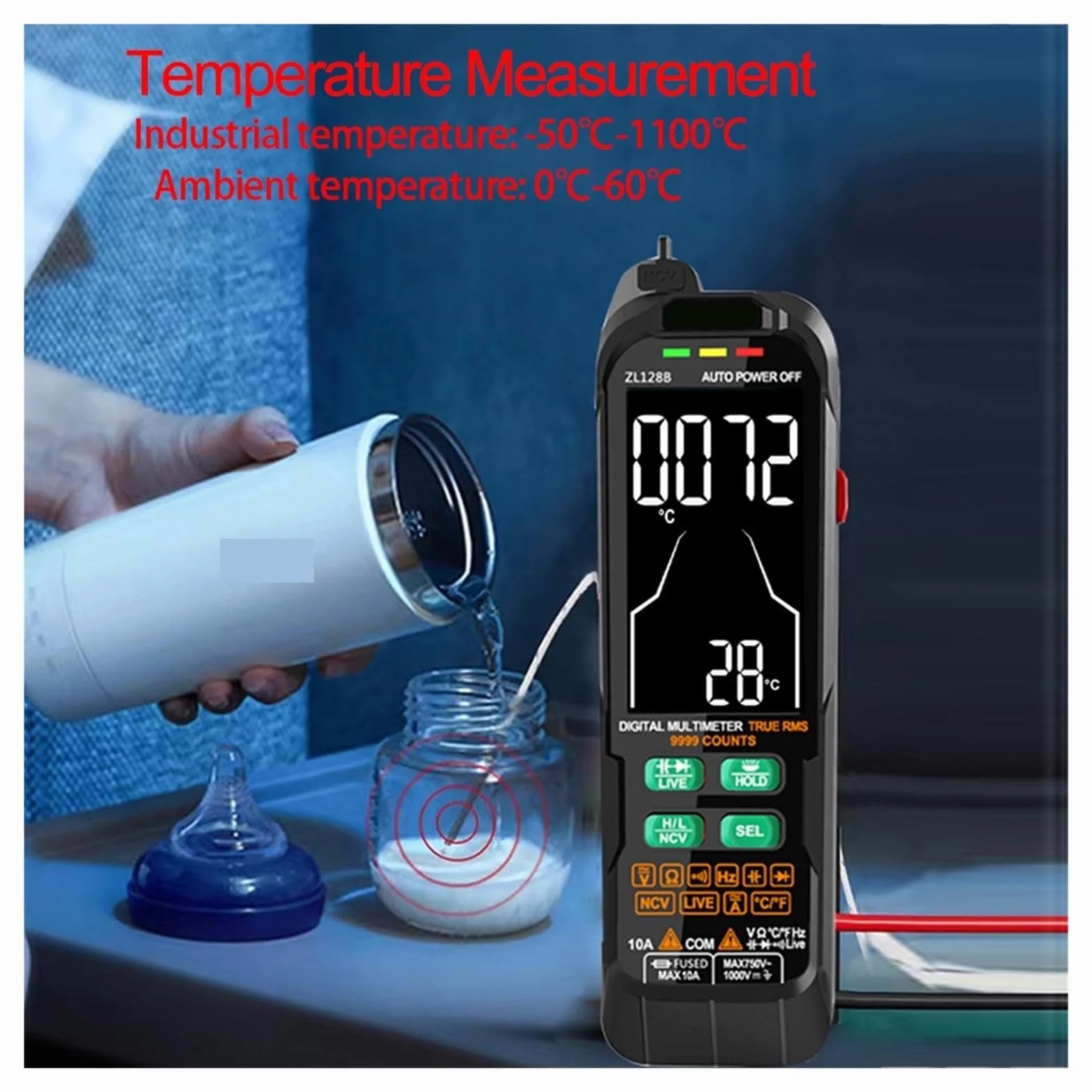USB Charge Multimetro Cyfrowy Profesjonalny Miernik Napięcia Prądu Stałego AC True Pojemność Temp Auto Zakres Multimetr Szybko Dokładnie Łatwy Odczyt(128A)