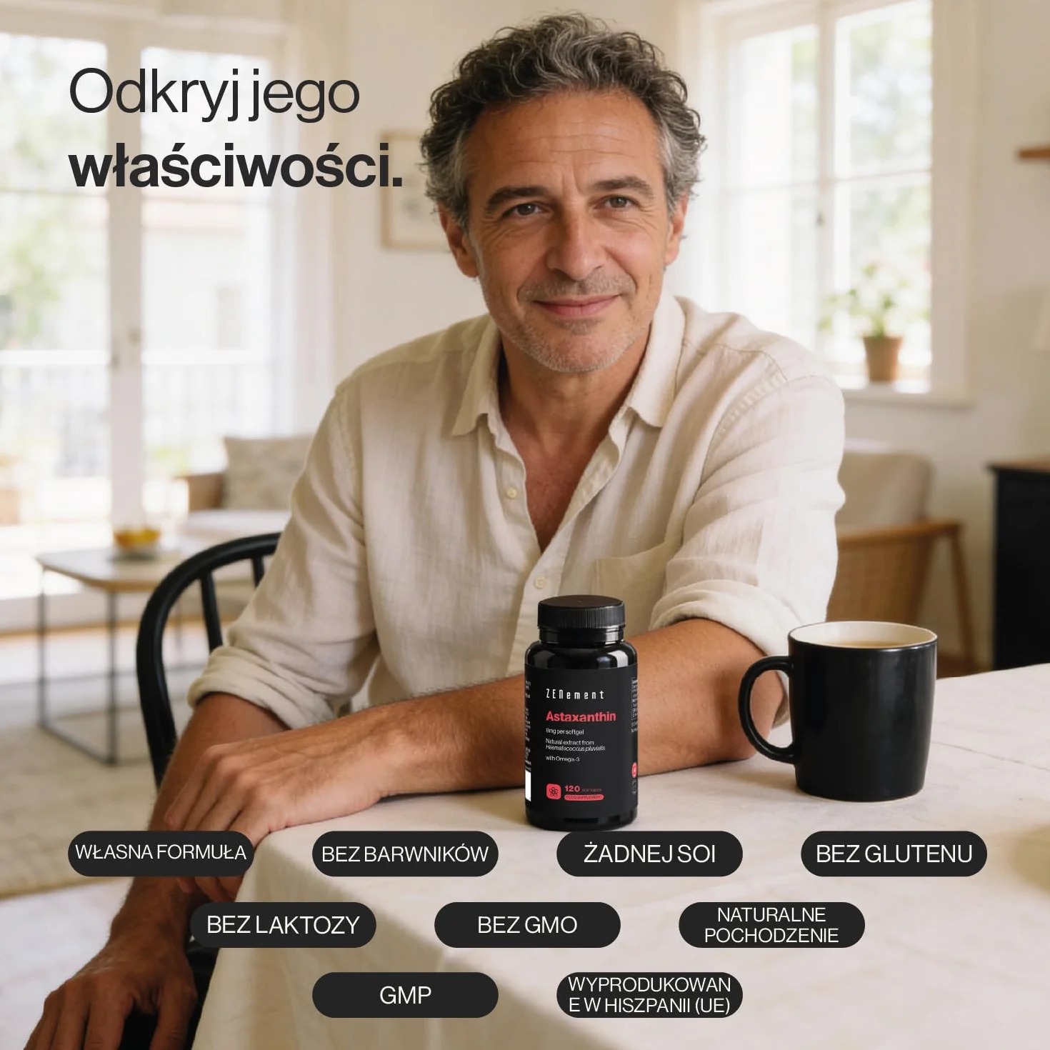 Czysta Naturalna Astaksantyna 8 mg z Haematococcus pluvialis – z Omega-3 dla Lepszego Wchłaniania – 10% Czystej Astaksantyny – 120 Miękkich Kapsułek – Zenement