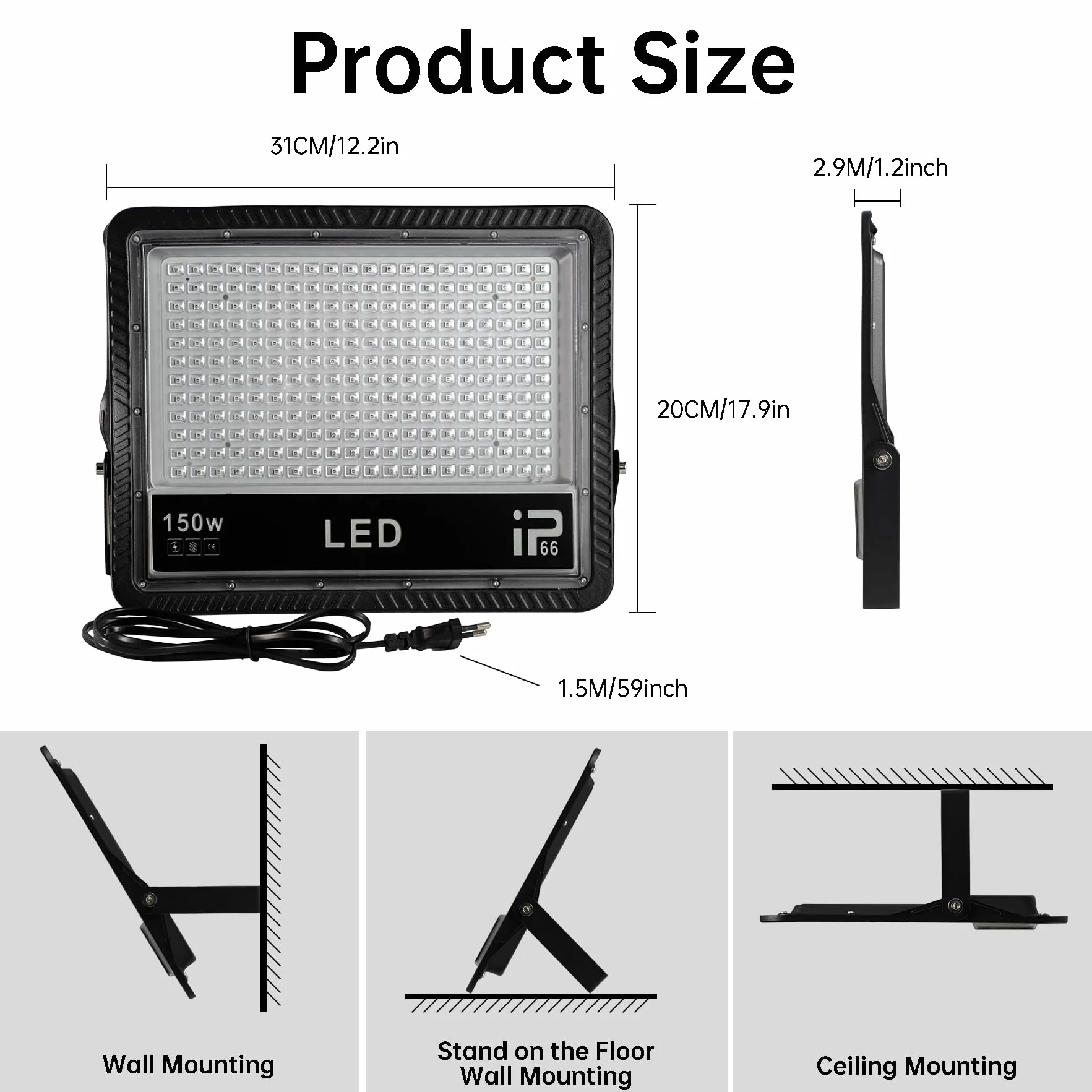 Reflektor LED Black Light 150 W IP66 Wodoszczelny 2 sztuki