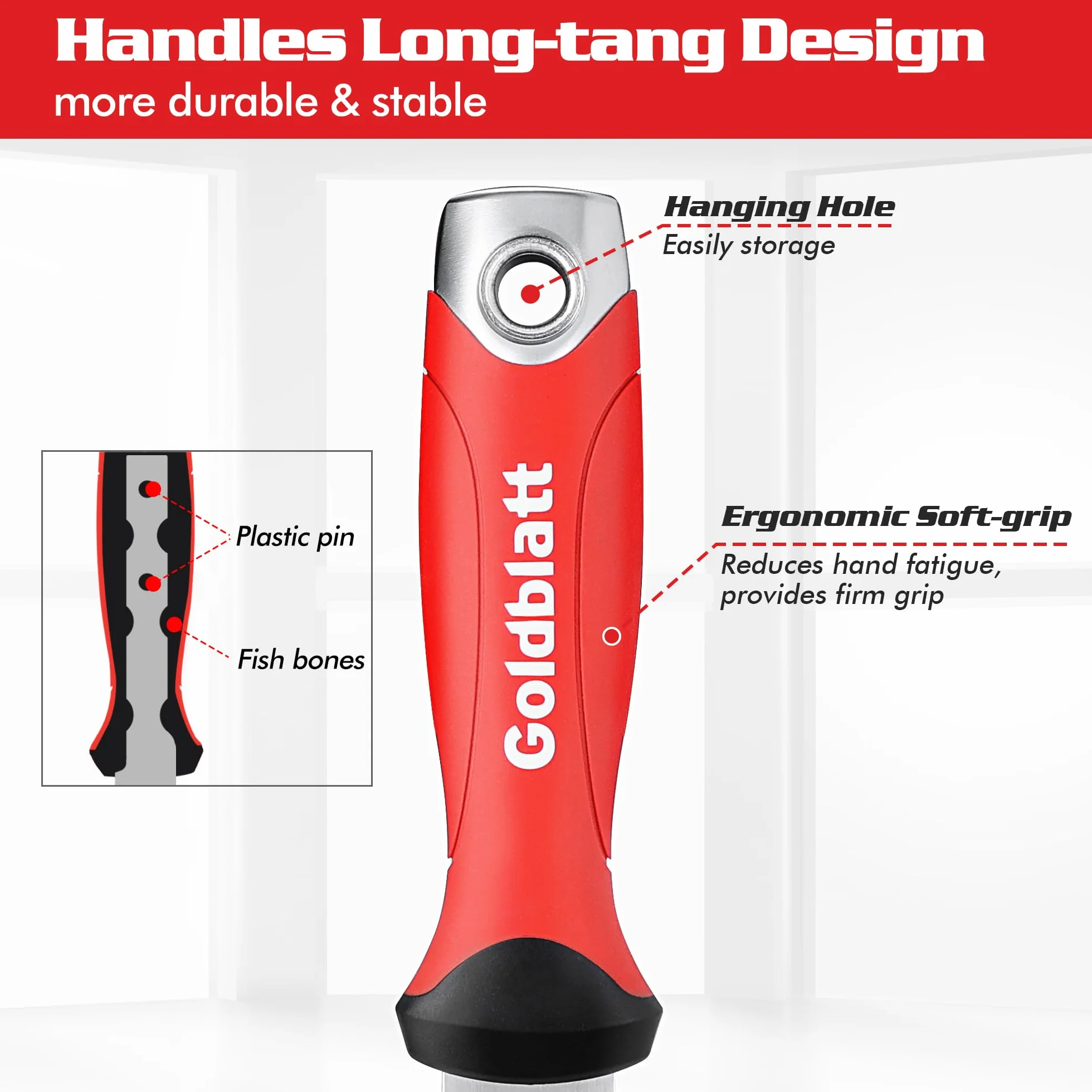 Goldblatt Nóż do Izolacji, Ostrze ze Stali Nierdzewnej 20 cm, Obustronny Nóż do Cięcia Materiałów Izolacyjnych, Takich Jak Wełna Mineralna, Szklana i Kamienna