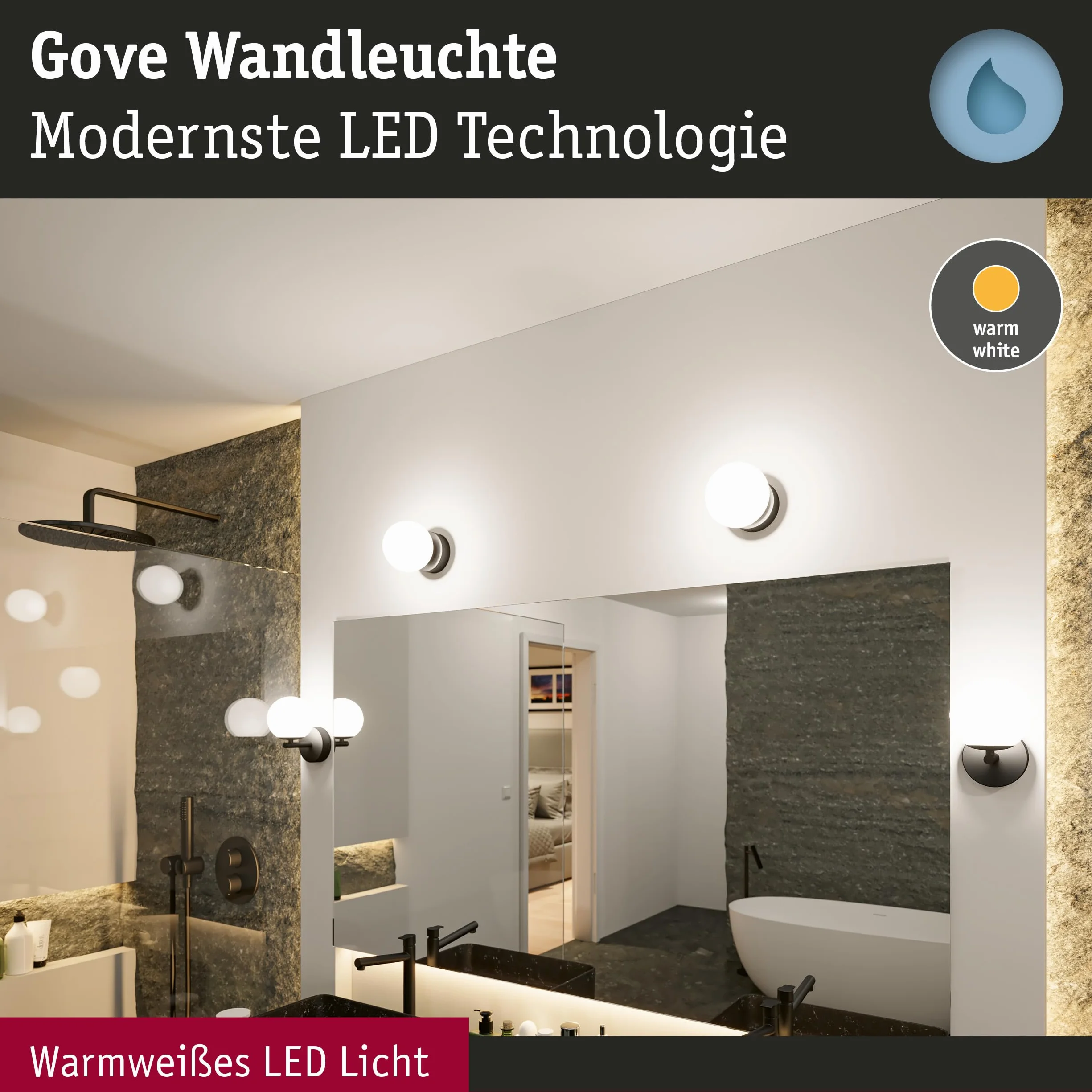 Paulmann Gove LED oprawa naścienna IP44 3000K 400lm 230V 5W czarny matowy