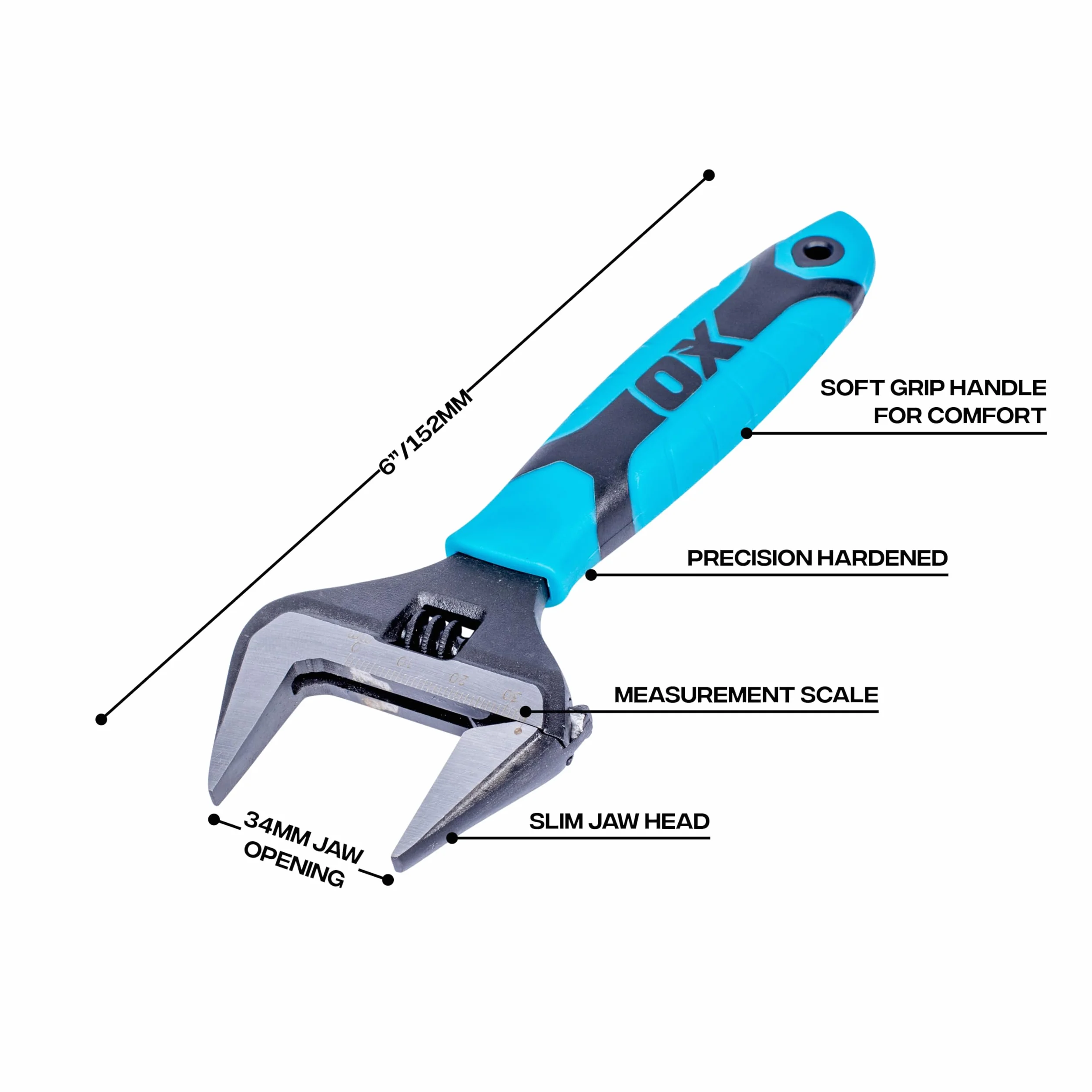 OX Pro Series Adjustable Wrench Extra Wide Jaw 6" (150 mm)