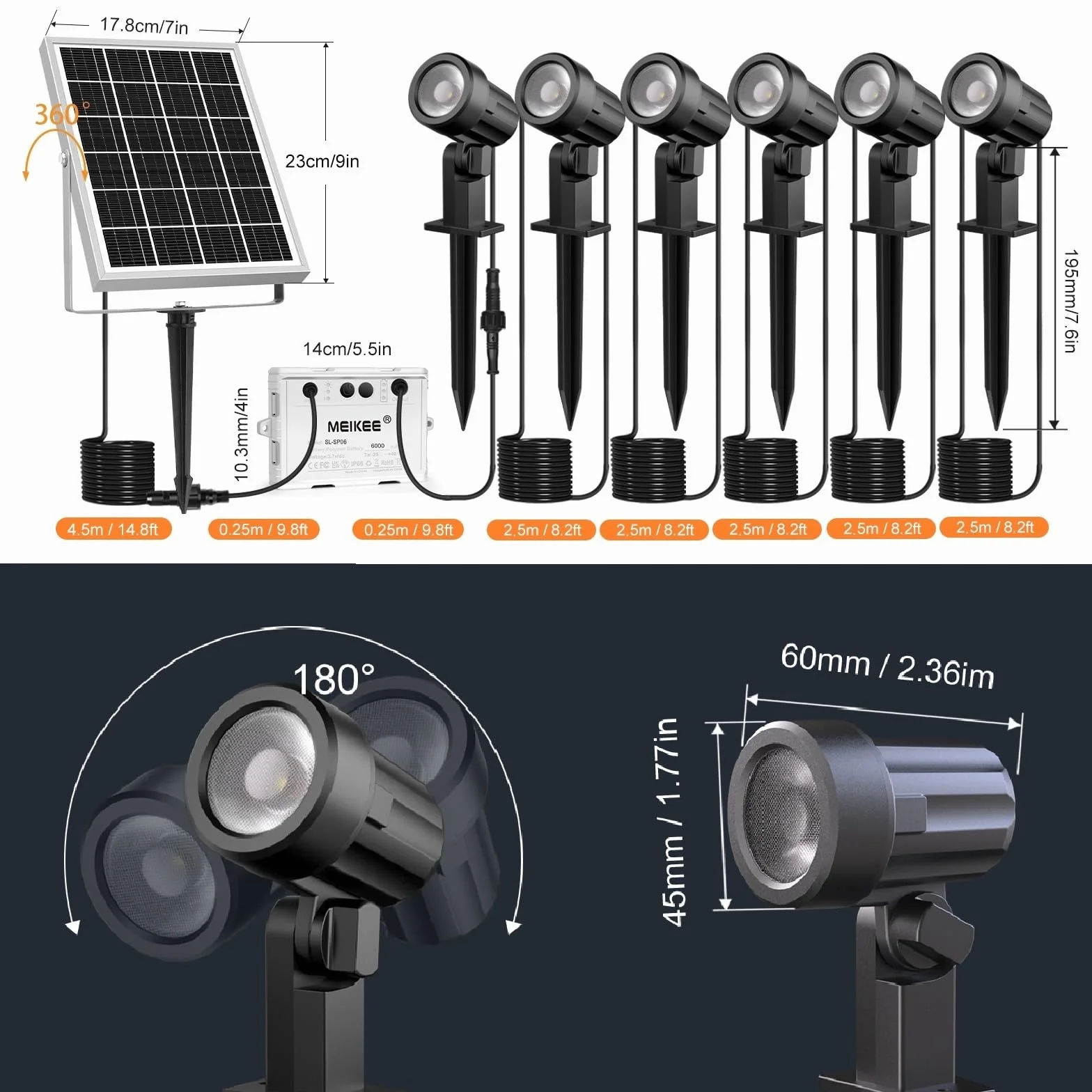 MEIKEE solarna lampa ogrodowa, 2700 K, ciepła biel, 3 jasność, 2 tryby dynamiczne, solarne oświetlenie ogrodowe, 6000 mAh, wodoszczelność IP66, lampa solarna do ogrodów, patio, trawników, drzew
