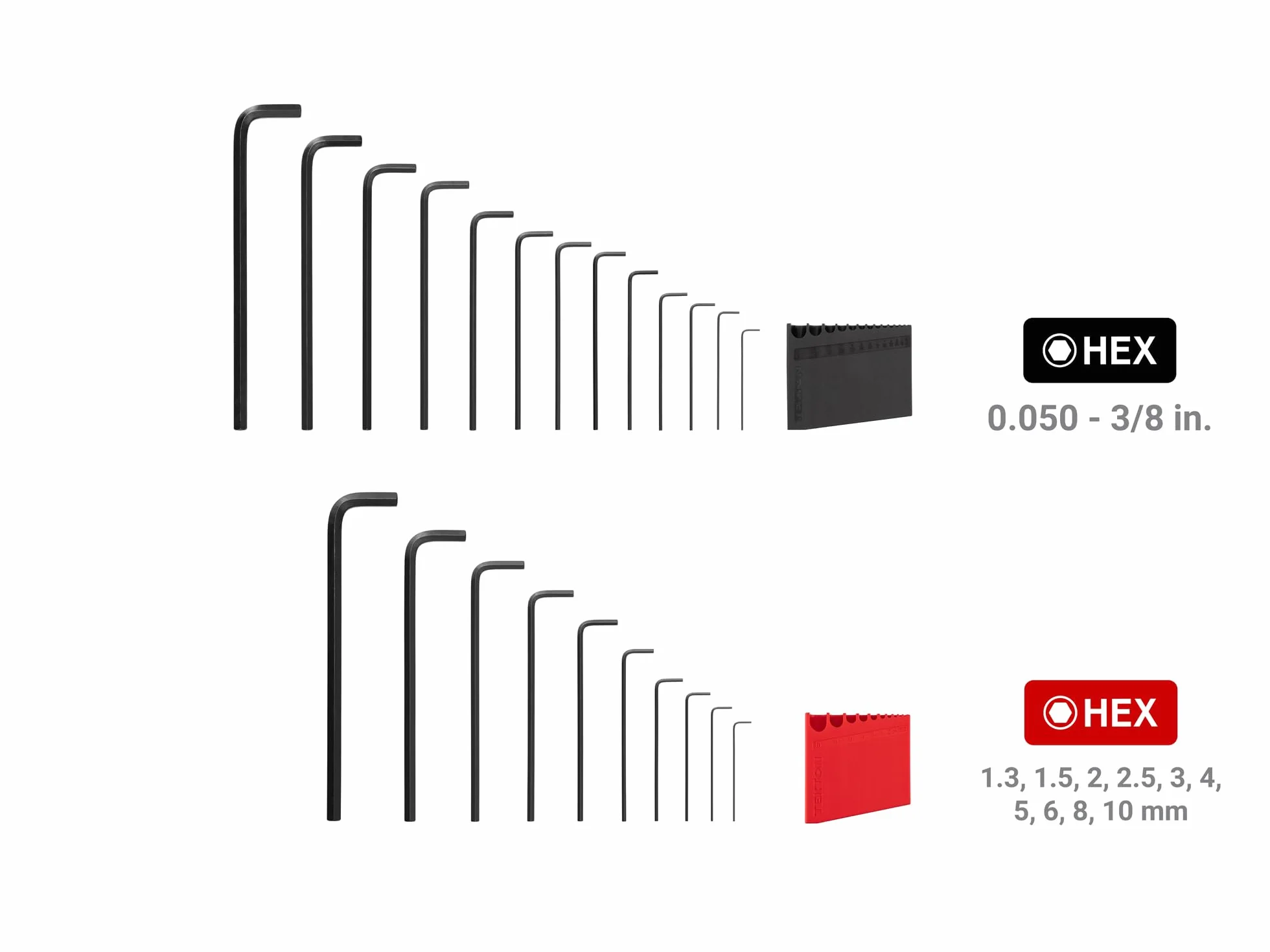 TEKTON KLX91305 Zestaw kluczy imbusowych z płaskim końcem z uchwytem, 23-częściowy (0,050-3/20.3 cm, 1.3-10 mm) | KLX91305