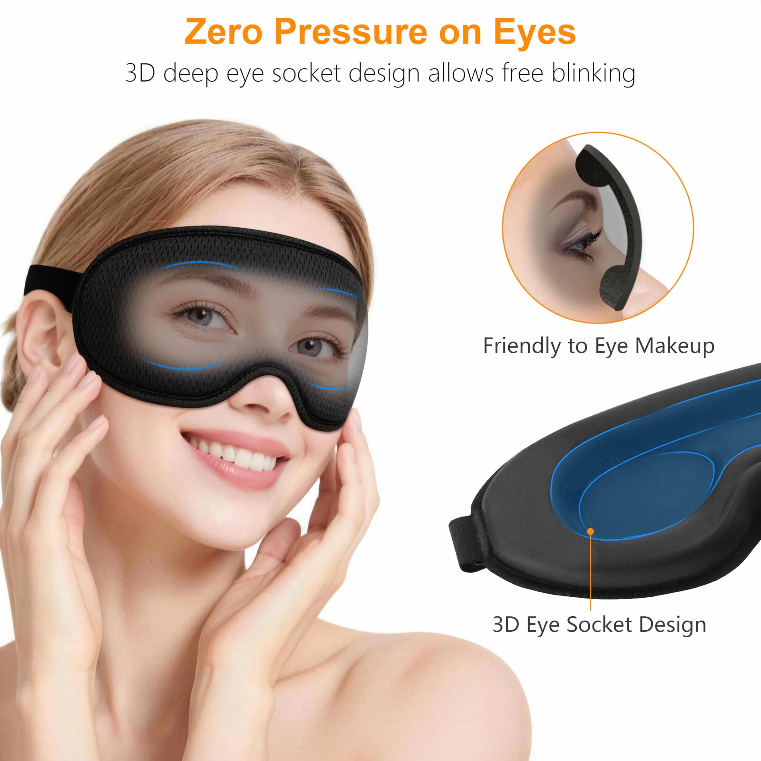 Gritin Maska do Spania 3D z Regulowaną Gumką Ergonomiczna na Oczy