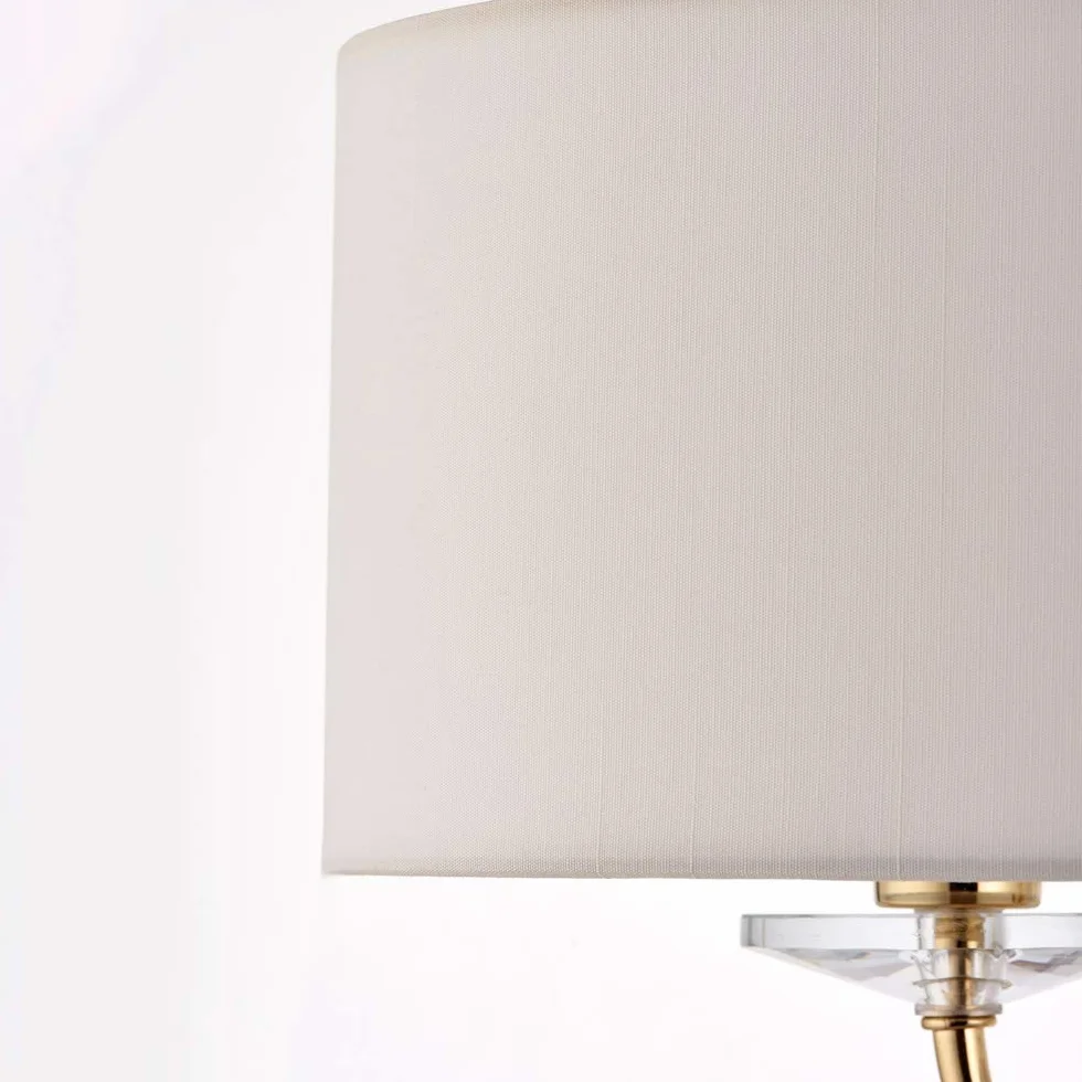 1570 mm podłoga i 540 mm pasujący zestaw lamp stołowych | Mosiądz, kryształ i vintage biały odcień Twin | Nowoczesny styl ładny salon salon sypialnia przy łóżku podwójne światło zestaw | Wolnostojący