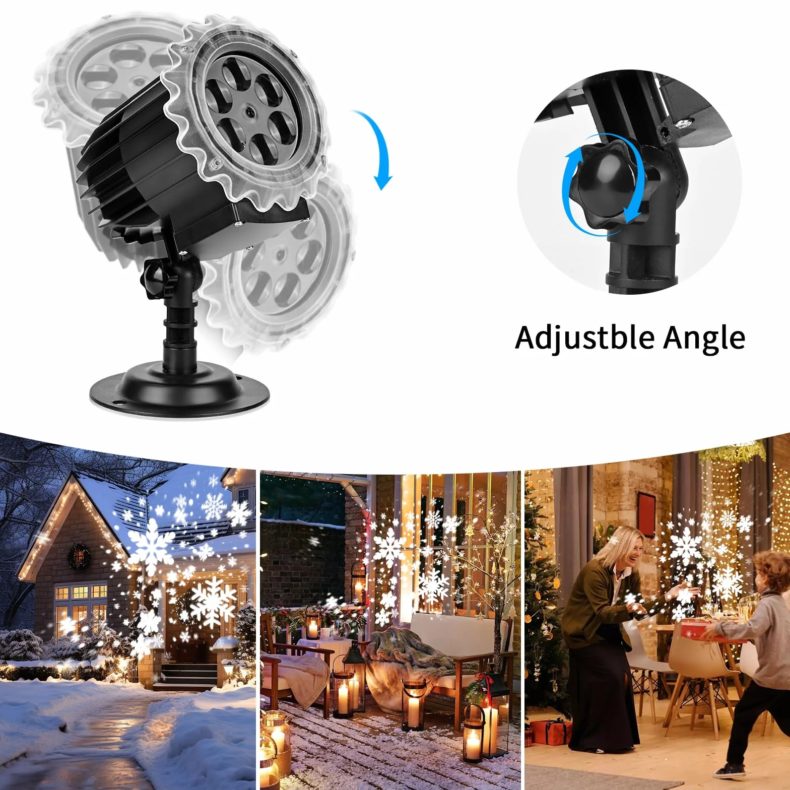 ZWOOS Snowflake Lampy projektorowe na zewnątrz, 9W Super Bright, Lampa z opadami śniegu Projekcja światła nocnego, Świąteczne światła projektora LED Wodoodporne na Boże Narodzenie, Halloween, wesele