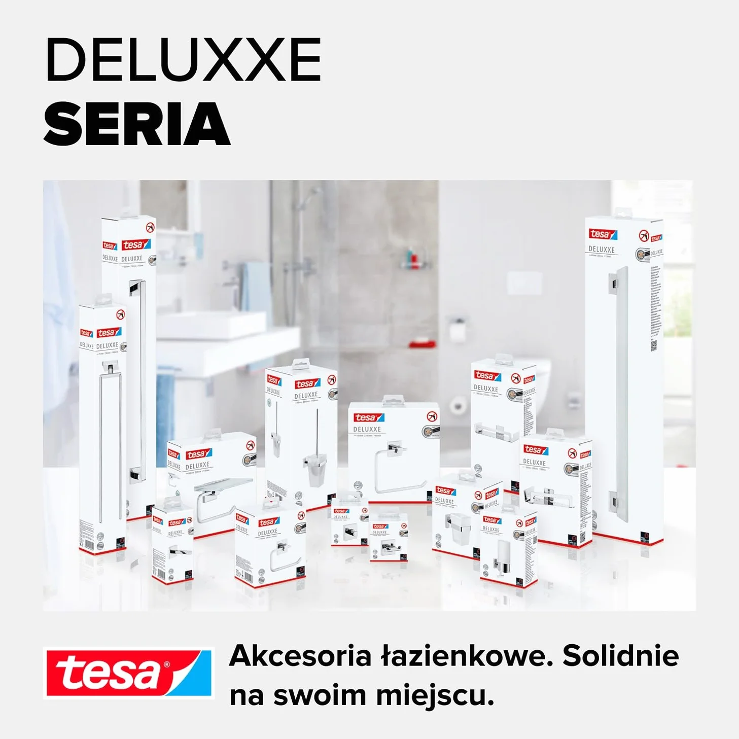 tesa DELUXXE wieszak na ręczniki samoprzylepny metalowy chromowany 156 mm x 185 mm x 45 mm