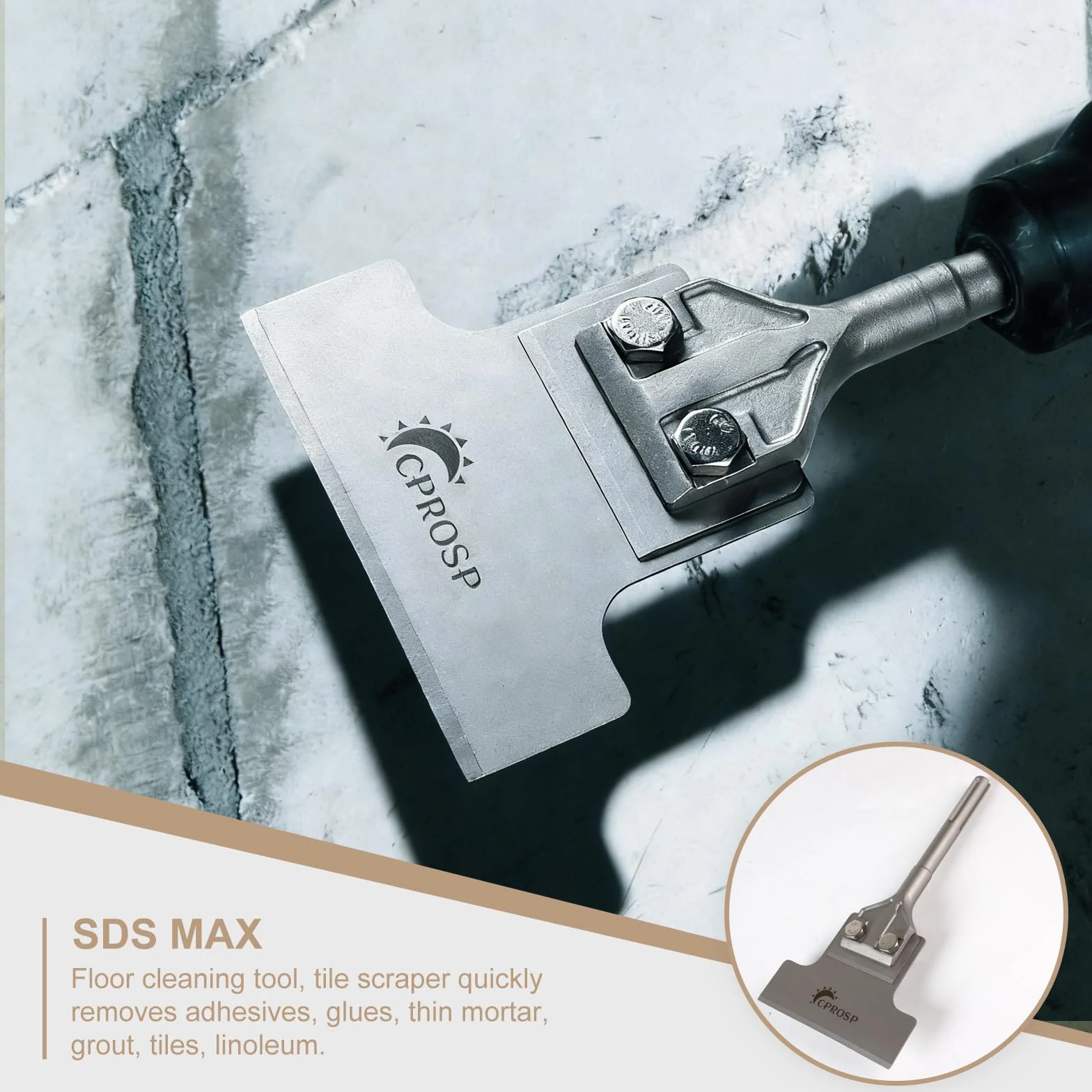 CPROSP Dłuto szpachlowe SDS MAX 300 x 150 mm, wysokowydajny skrobak podłogowy, dłuto płaskie, dłuto szpachlowe do ściągania kleju podłogowego, dywanu, linoleum, płytek, farby