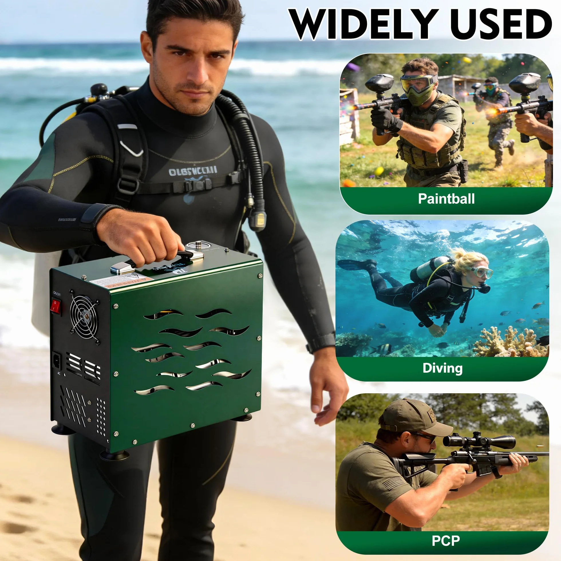 TUDIVING-300Bar Kompresor nurkowy, 800W dwucylindrowy kompresor powietrza PCP, kompresor wysokociśnieniowy z automatycznym zatrzymaniem, kompresor do nurkowania do napełniania 2L zbiornika nurkowego
