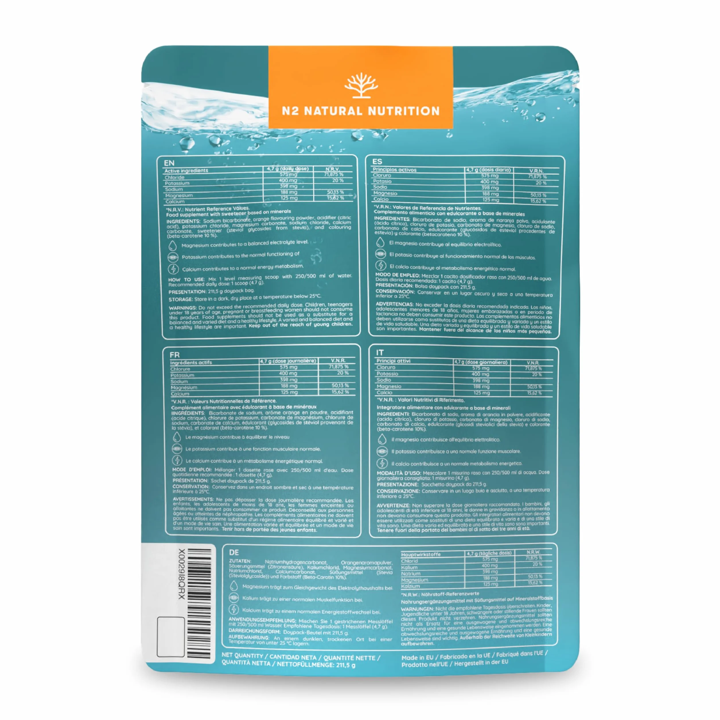 Elektrolity Bez Cukru, 45 Dni Hydratacji. Napój Proszkowy z Chlorkiem, Potasem, Sodem, Wapniem i Magnezem. Regeneracja i Energia. N2 Natural Nutrition