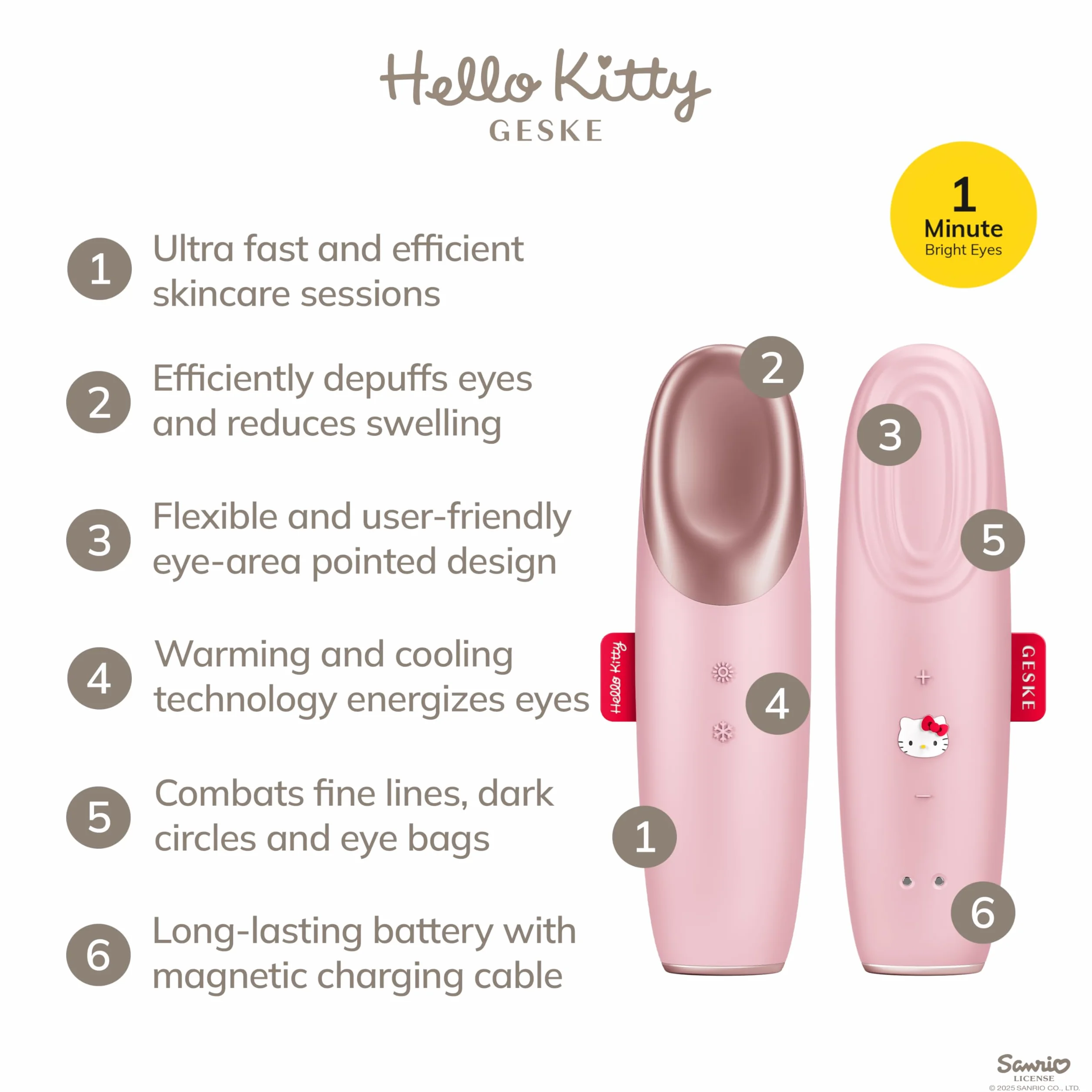 GESKE x Hello Kitty Urządzenie rozgrzewająco-chłodzące do oczu SmartAppGuided™ 6 w 1 Masażer do oczu