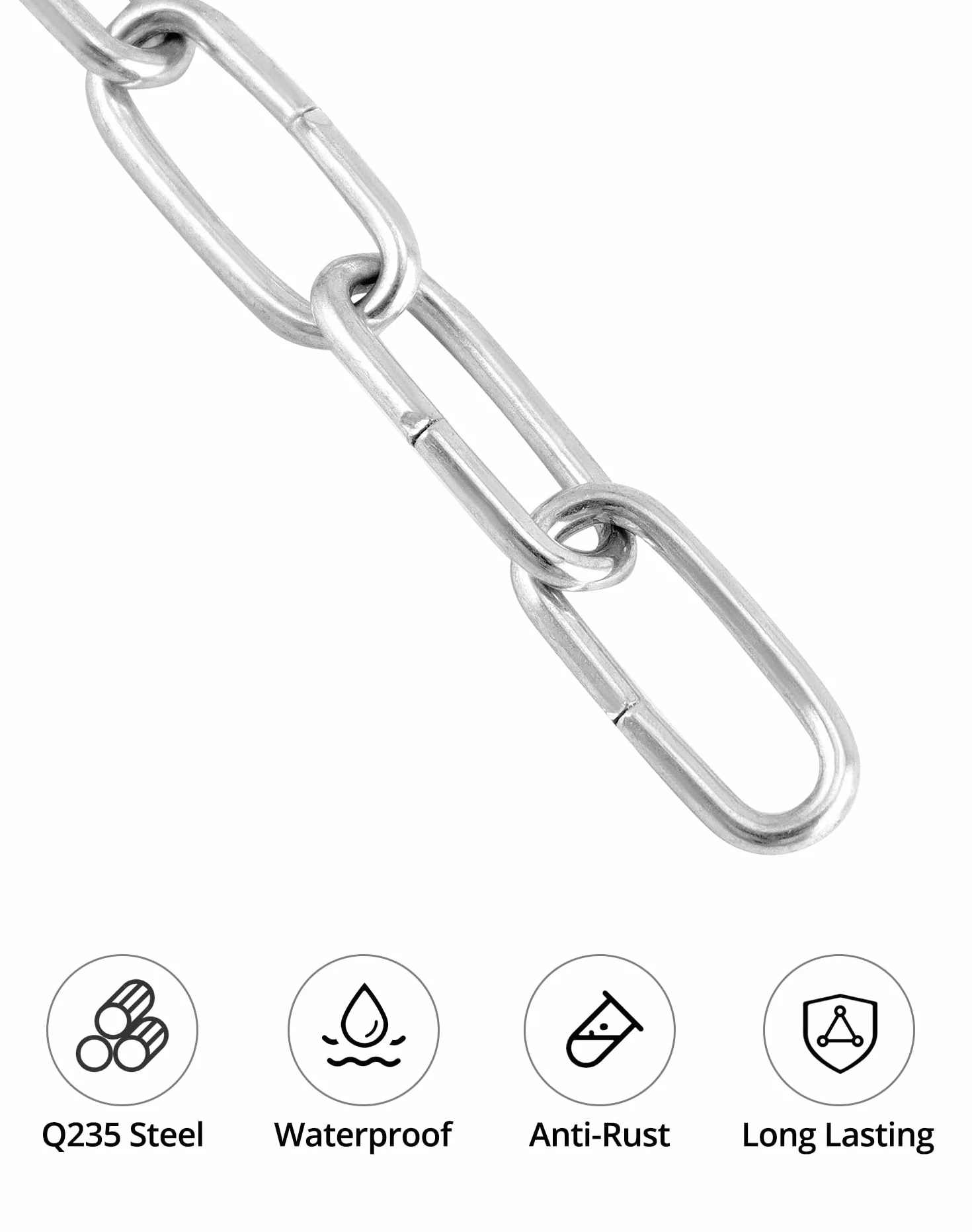 QWORK® Łańcuch ze stali ocynkowanej - Ø 2 mm - 5 m - odporny na rdzę - na sznurek do bielizny/wiszące rośliny/łańcuszek dla psa/zapięcie rowerowe/dekoracja DIY