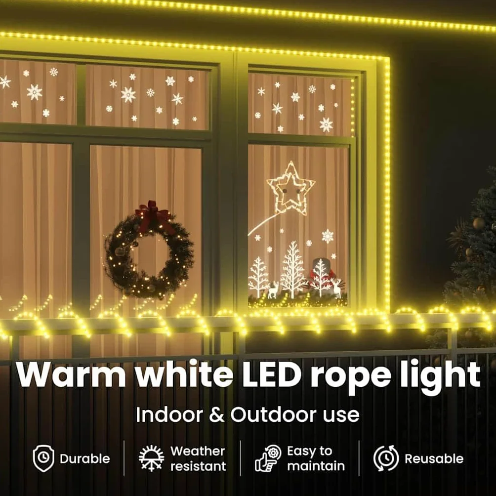 vidaXL Lina świetlna z 240 diodami LED Ciepła biel 10 m PVC, Oświetlenie LED, elastyczne lampki na żyłce, dekoracyjne świetlne akcenty, do domu i ogrodu, idealne na Święta