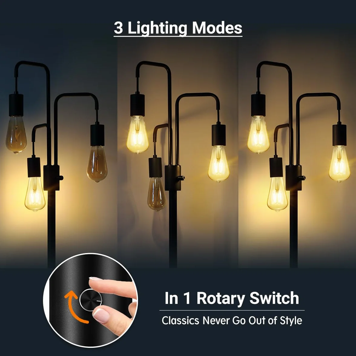 BoostArea Przemysłowa lampa podłogowa do salonu, nowoczesna lampa podłogowa z 3 lampami, żarówki nie są dołączone, prosta konstrukcja lampy podłogowe do sypialni, salonu, biura, sypialni