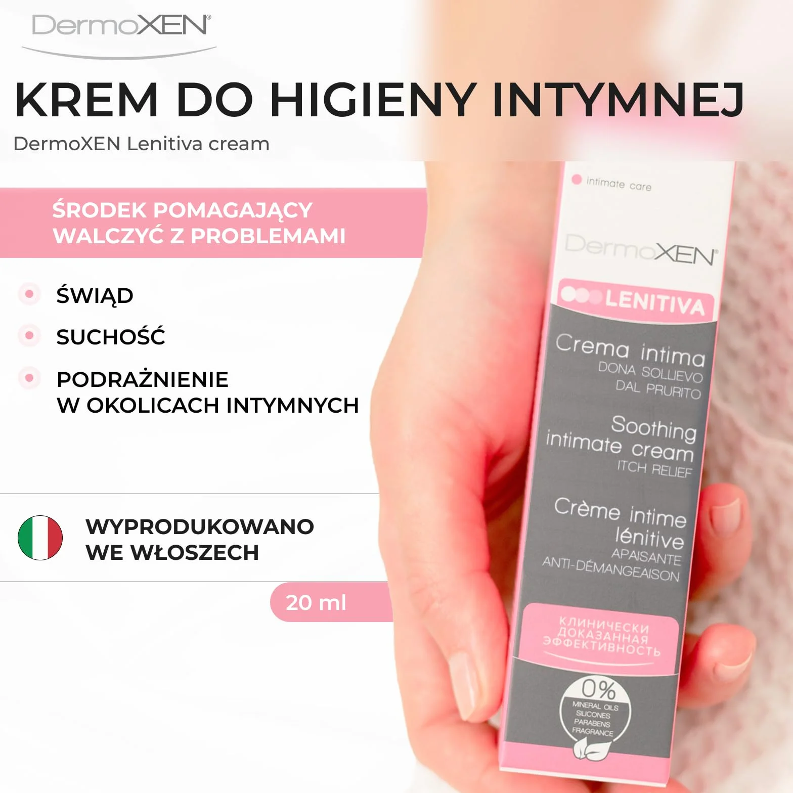 DermoXEN Lenitiva Łagodzący Krem Intymny 20 ml | Szybka Ulga na Świąd i Suchość | Nawilżający Krem do Pielęgnacji Intymnej | Do Wrażliwej Skóry | Bez Zapachu i Hormonów