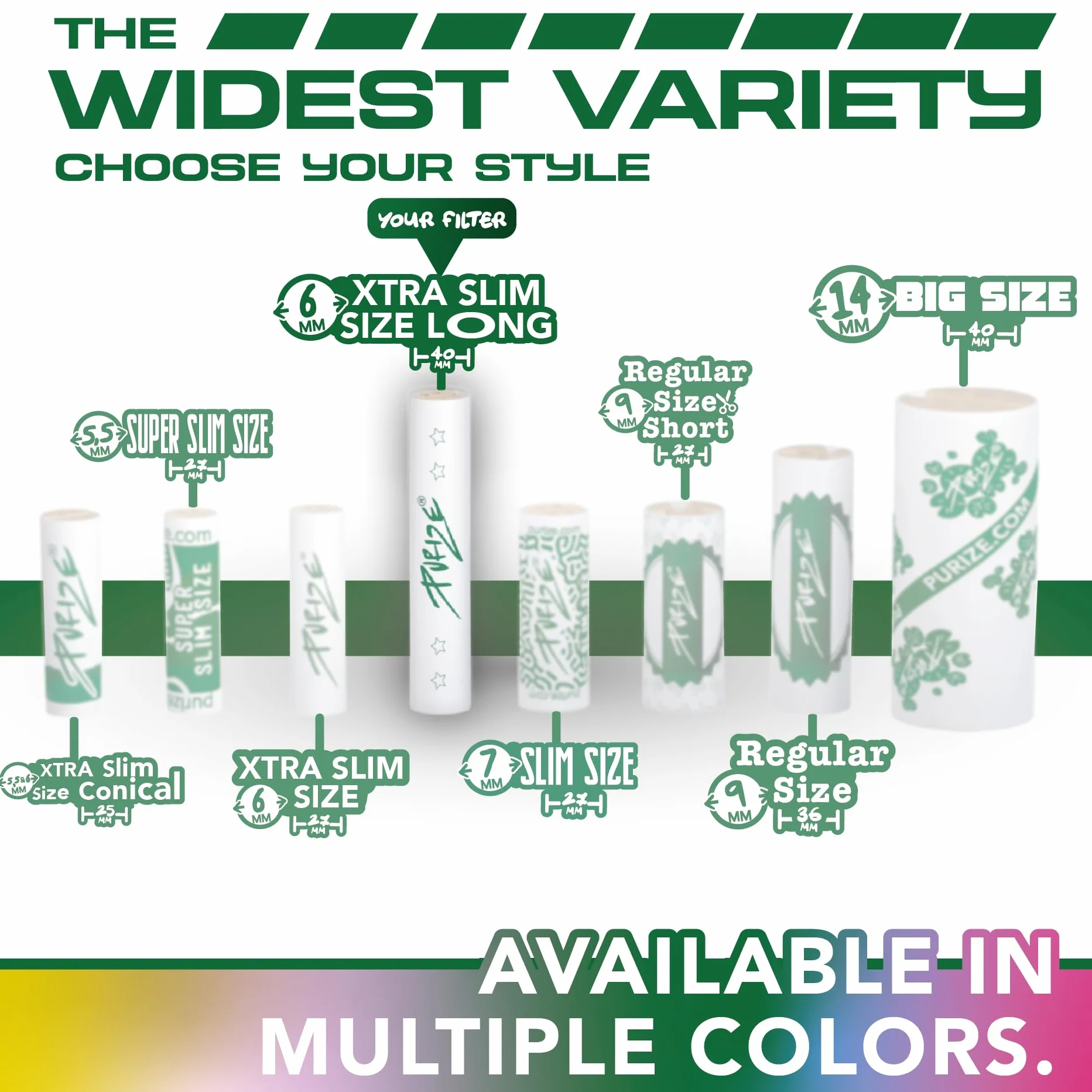 50 Purize® XTRA Slim Size Long - 50 ekstra długich filtrów z węglem aktywnym premium - White & Spy (biały)