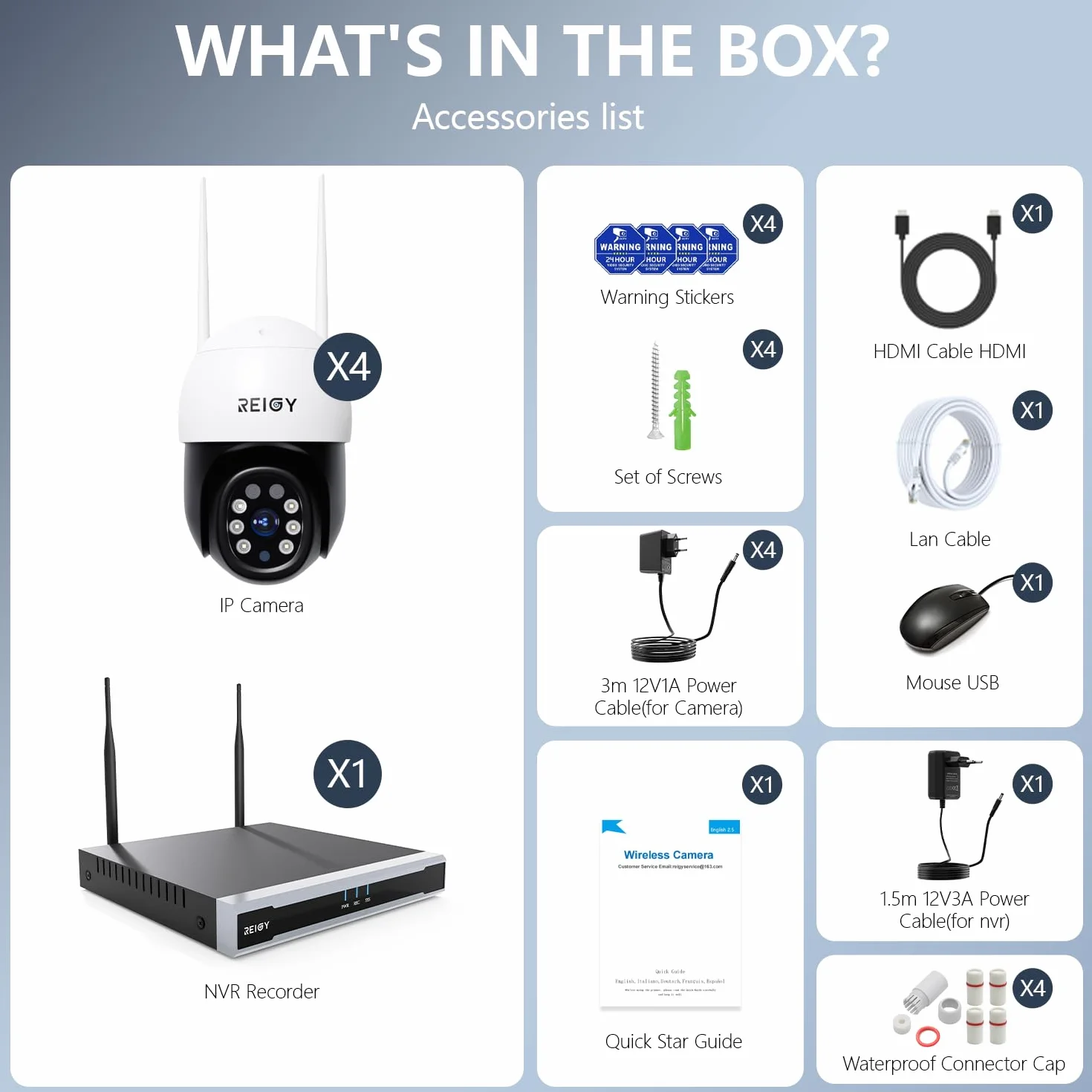 REIGY 5MP Zestaw do monitoringu wifi na zewnątrz z kolorowym noktowizorem i dyskiem twardym 1 TB, system bezpieczeństwa z 16CH NVR + 4x 1920P PT kamera wideo, dwukierunkowa kamera monitorująca dźwięk