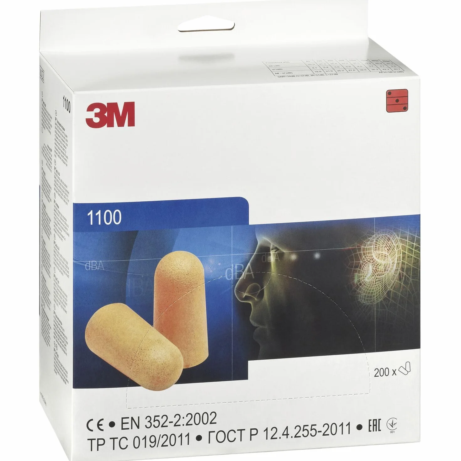 3M 1100 piankowa zwijana zatyczka do uszu, 200 sztuk