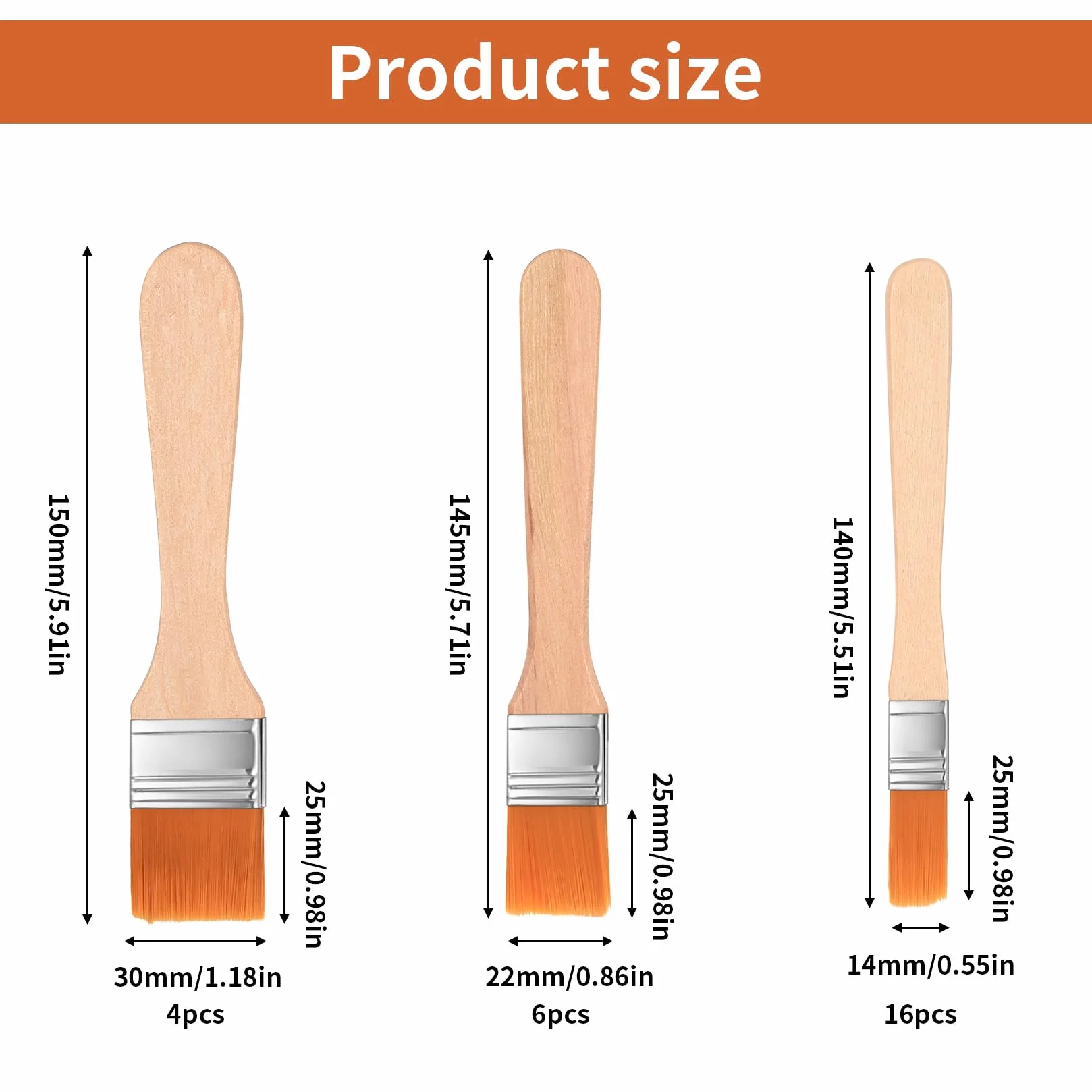 26 sztuk małych pędzli z 4 dużymi pędzlami 3 cm, 6 średnimi pędzlami 2 cm i 16 małymi pędzlami 1,5 cm, wszechstronne do malowania ścian, mebli, farb akrylowych i rękodzieła