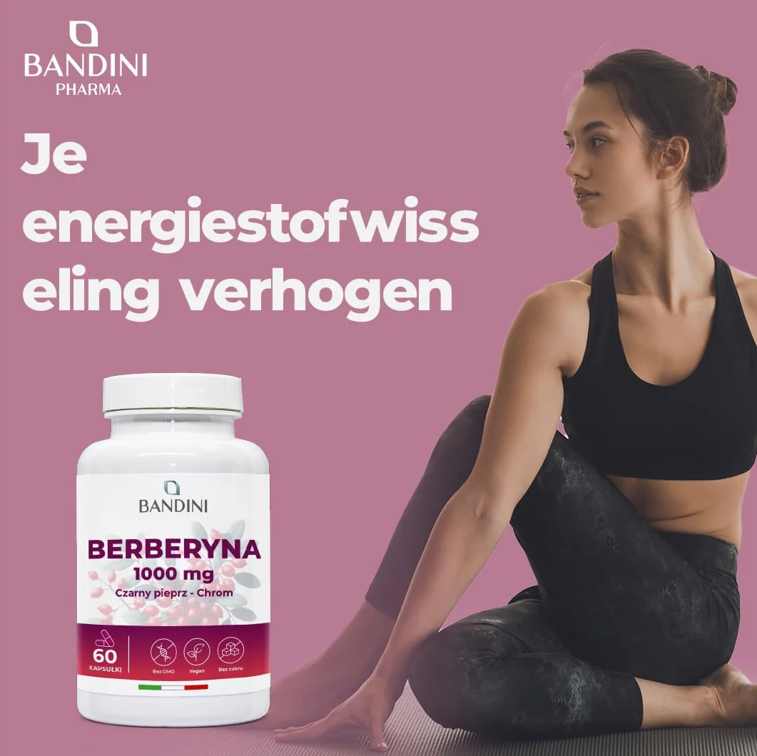 Bandini® Berberine 1000mg czysta wysoka dawka | 60 wegańskich kapsułek - Czysta Berberyna HCl z Berberis Aristata 97% + Chrom i Czarny Pieprz | Maksymalne wchłanianie - Trawienie, funkcja wątroby