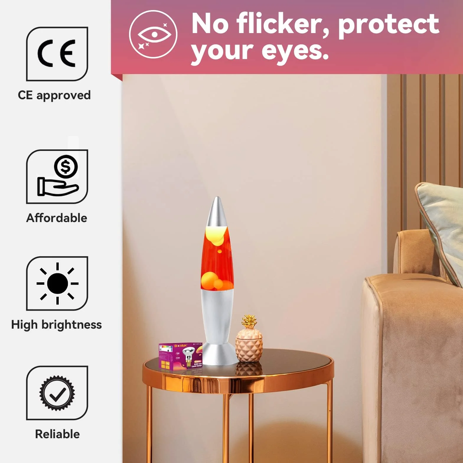 Bonlux 25 W R39 Żarówka E14 Lava Reflektorowa Lampa Przyciemniana Ciepła Biel 2400-2600 K, Śruba, 240 V, Mała Edisona, Kąt Świecenia 360°, 4 Sztuki