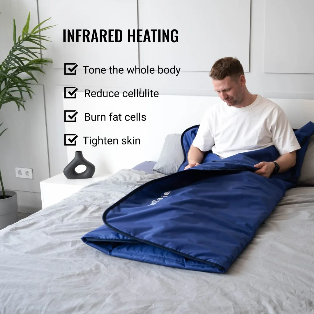 Infrasauna koc do sauny na podczerwień 180 x 220 cm, 2-strefowy pilot zdalnego sterowania, przenośny SPA w domu, terapia na podczerwień, detoksykacja ciała, fitness, ochrona przed starzeniem się, maszyna do makijażu, osobista torba do sauny