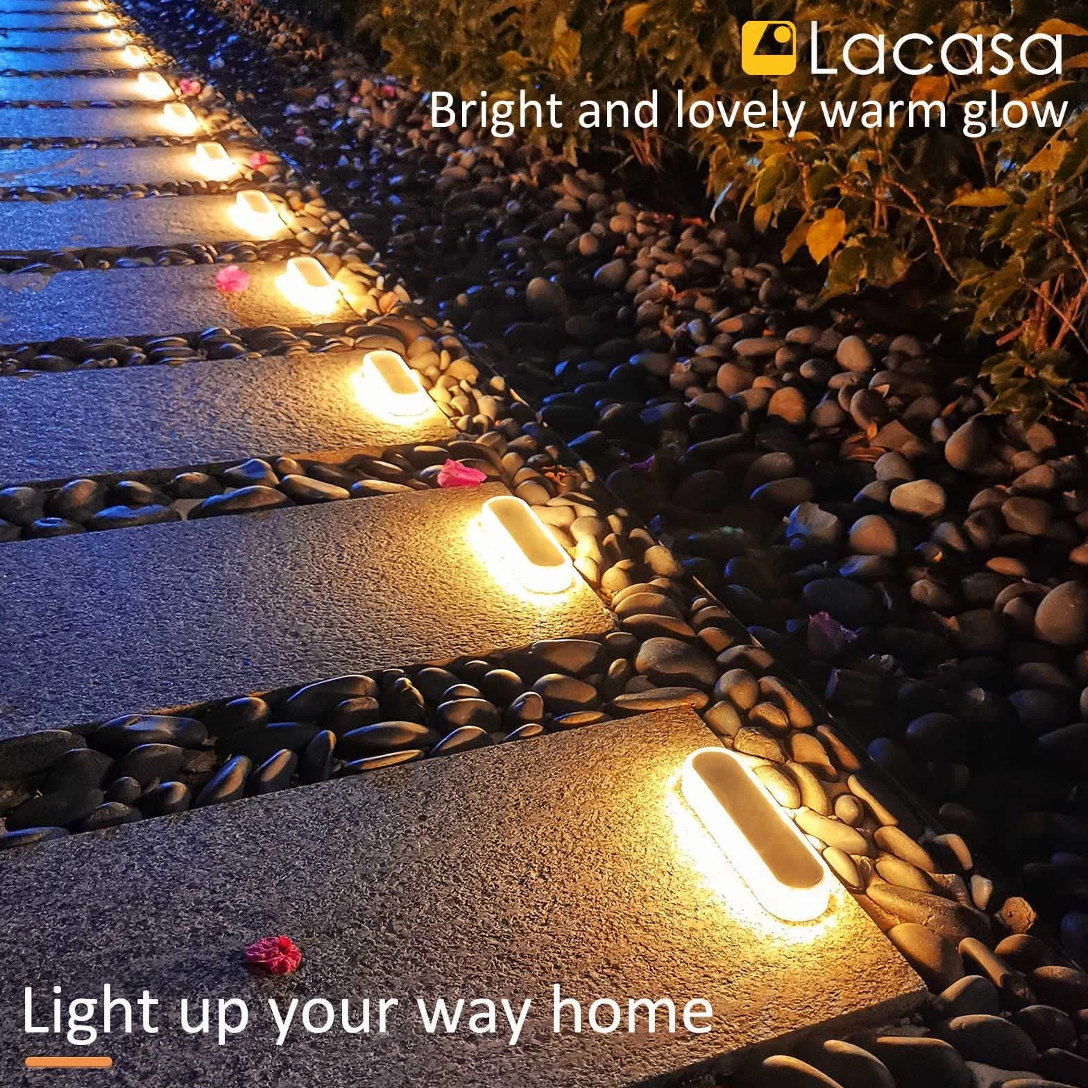 Lacasa 4 szt. Zewnętrzna lampa solarna ciepła biel 2700 K 40 lm, dekoracja tarasu zewnętrznego, wodoodporna IP68, automatyczne włączanie/wyłączanie, oświetlenie do ścieżek ogrodowych, schodów, tarasów
