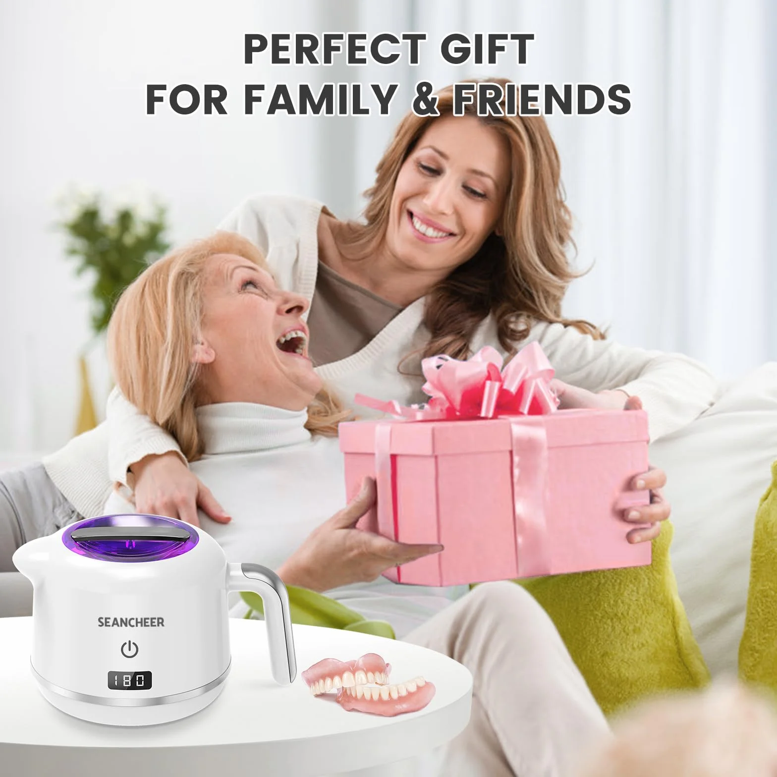 SEANCHEER Urządzenie Do Czyszczenia Ultradźwiękowego | 48000Hz | 24W | 180ML | Czyścik Ultradźwiękowy z lampą UV Do | Protez | Alignerów | Retainerów | Szyn Zębowych | Biżuterii | (Biały)
