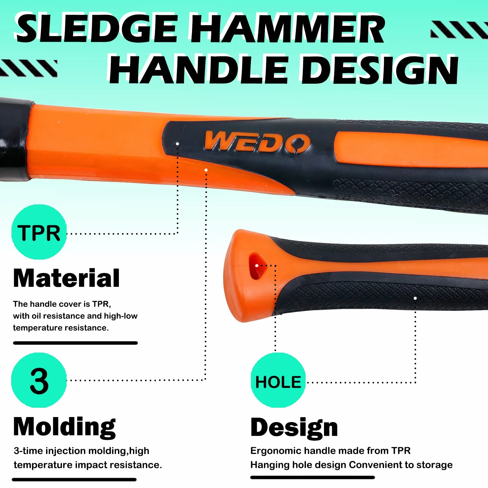 WEDO Mosiężny młot kowalski z uchwytem z włókna szklanego, niemagnetyczny, matrycowy, odporny na korozję, standard DIN, 0.9 kg, 350 mm, 35.6 cm
