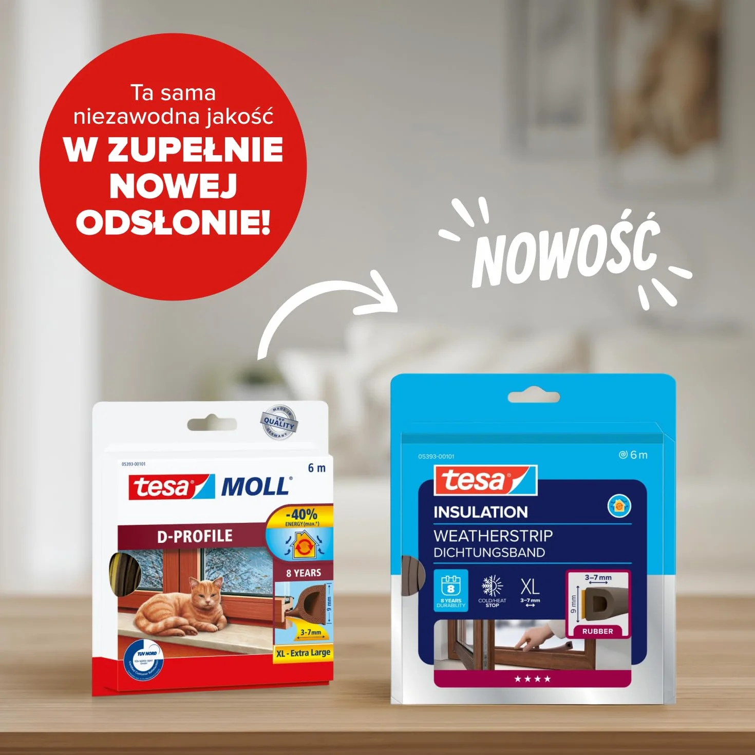 tesa INSULATION XL uszczelka gumowa - Samoprzylepna uszczelka do izolacji szczelin w oknach i drzwiach - Brązowa - 6 m x 9 mm x 7 mm