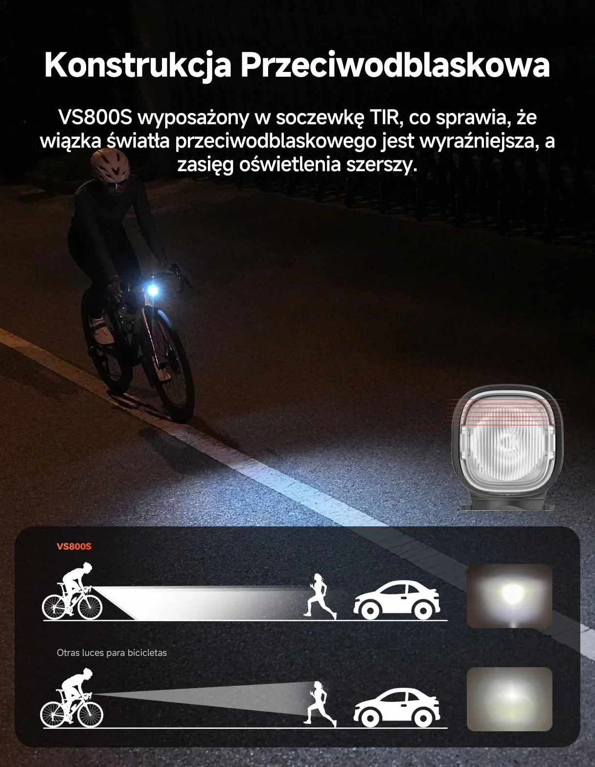 iGPSPORT VS800S Inteligentna Przednie Światła Rowerowe 800 LM, Bateria 4000 MAh, Auto Włącz/Wyłącz, Sterowanie Pilotem, 6 Trybów Światła, Antywstrząsowa, Antyodblaskowa, USB-C, Wodoodporność IPX6