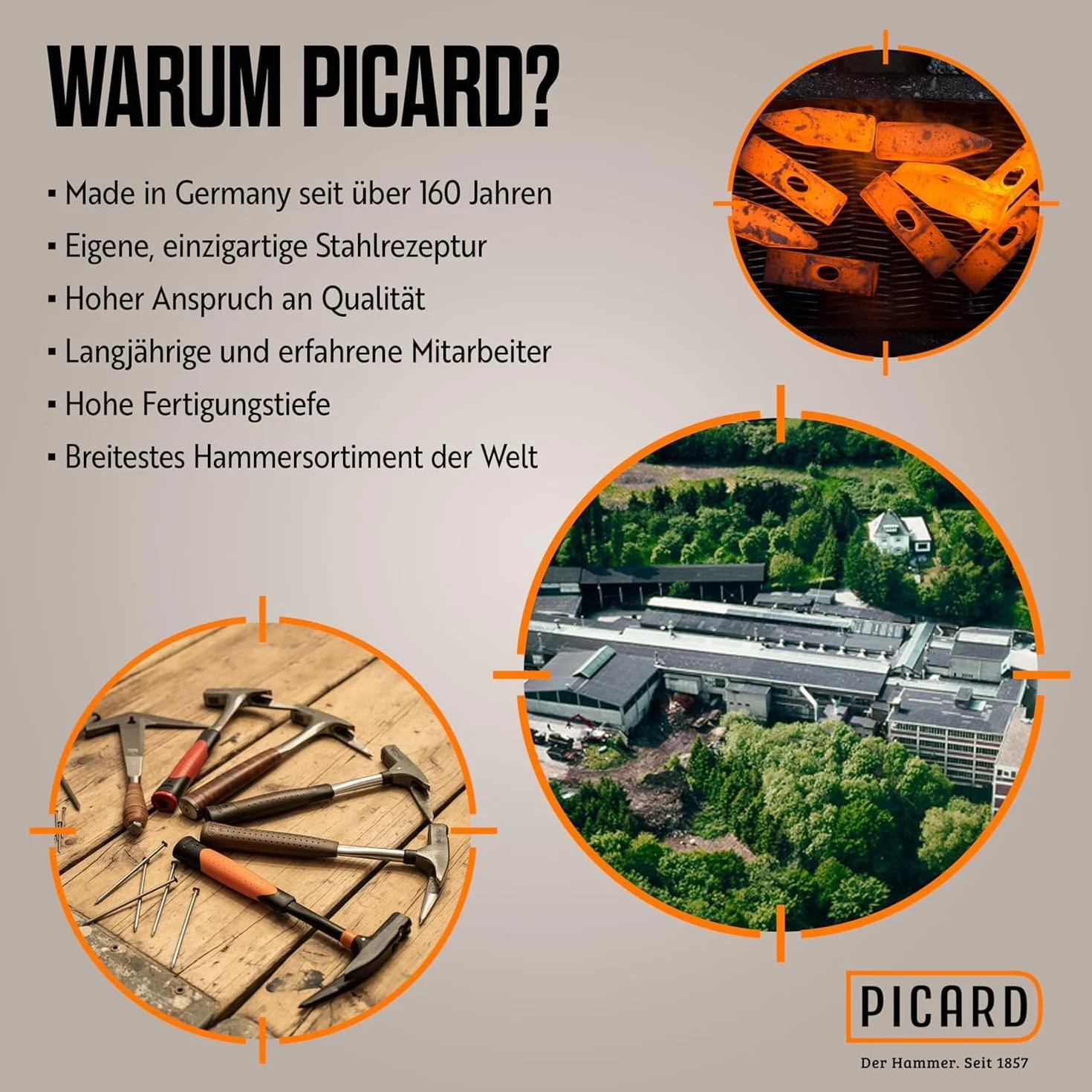 PICARD Młotek ślusarski EST.1857 800 g | młotek dla Ciebie | kuty młotek z woskowanym trzonkiem hikorowym | precyzyjny tor i finn | ręczny młotek ślusarski 800 g