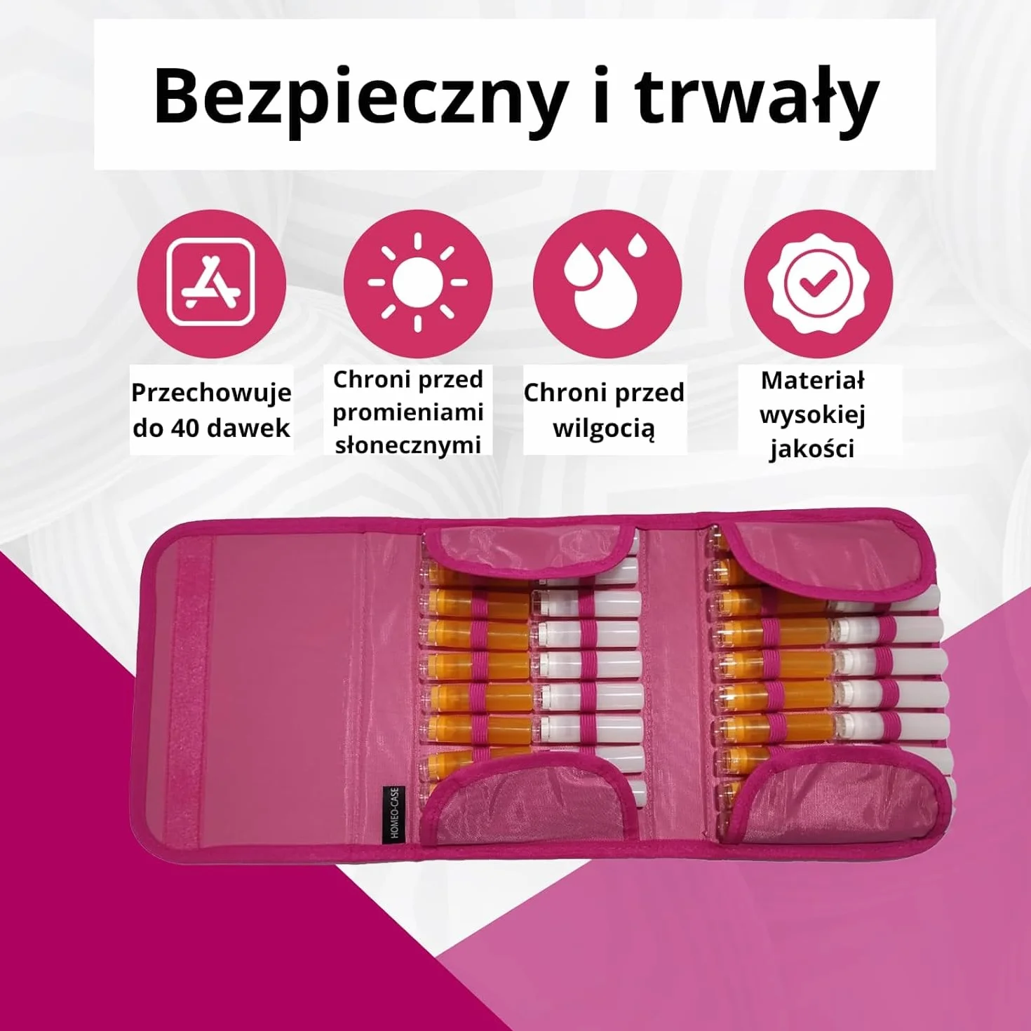 HOMEO-Case | Etui Homeopatyczne z 40 Przestrzeniami na Fiolki Boiron o Pojemności 4 Grama | Nie Zawiera Fiolków | Różowy